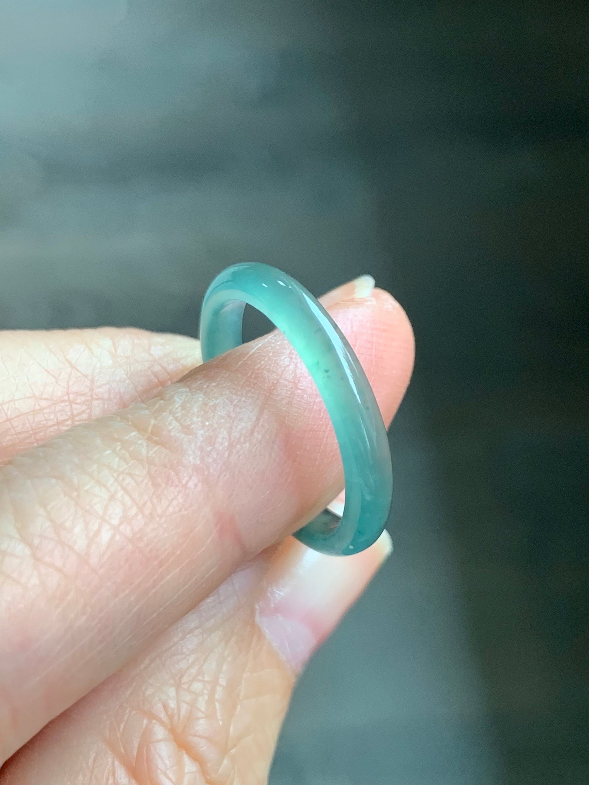 Stunning Natural Guatemalan Icy Highly Translucent Gelatinous Light Teal Green Jadeite Band Ring Size 8 天然冰危淡绿翡翠戒圈 WLJ516D