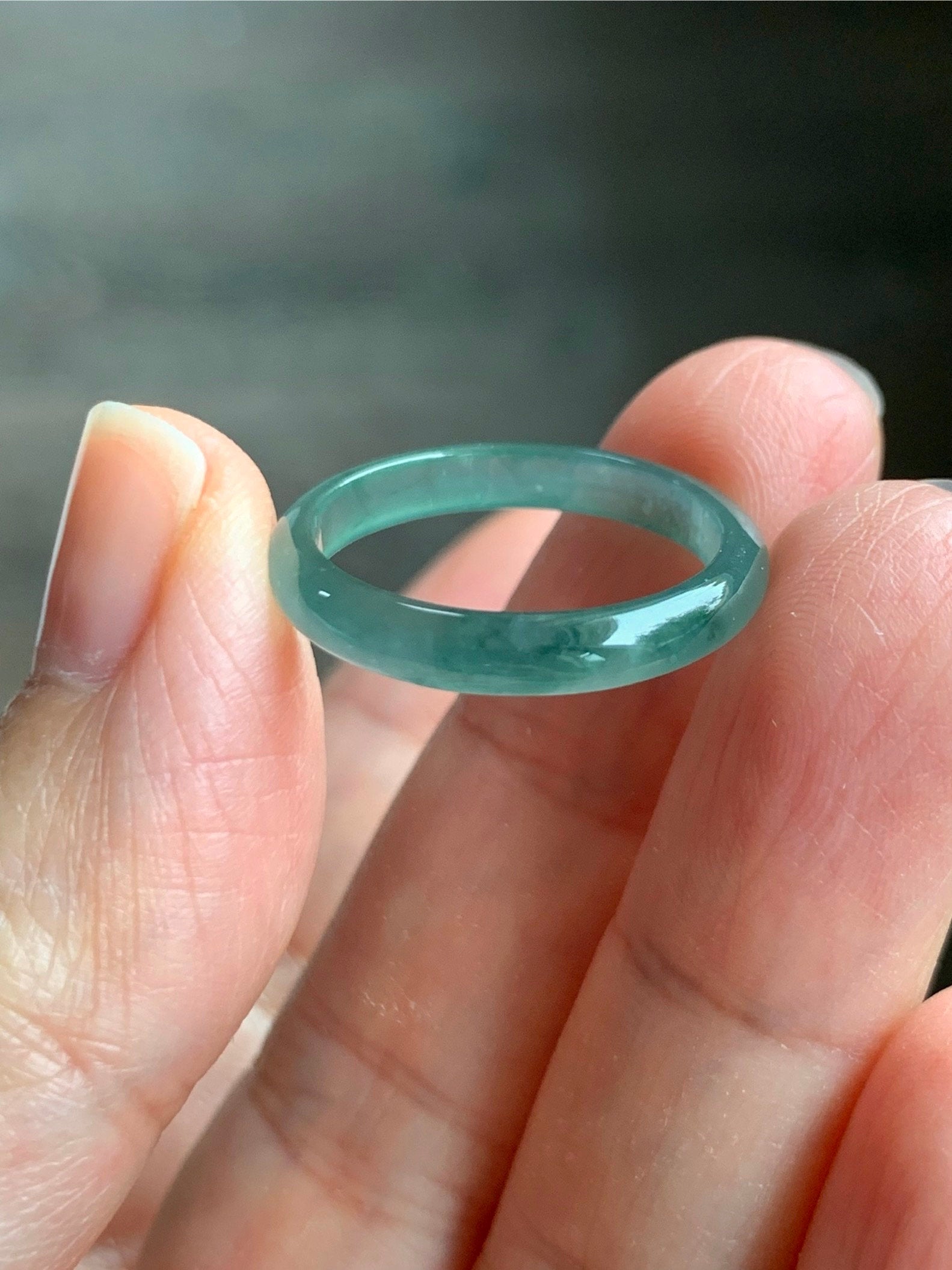 Stunning Natural Guatemalan Icy Highly Translucent Gelatinous Light Teal Green Jadeite Band Ring Size 8 天然冰危淡绿翡翠戒圈 WLJ516D