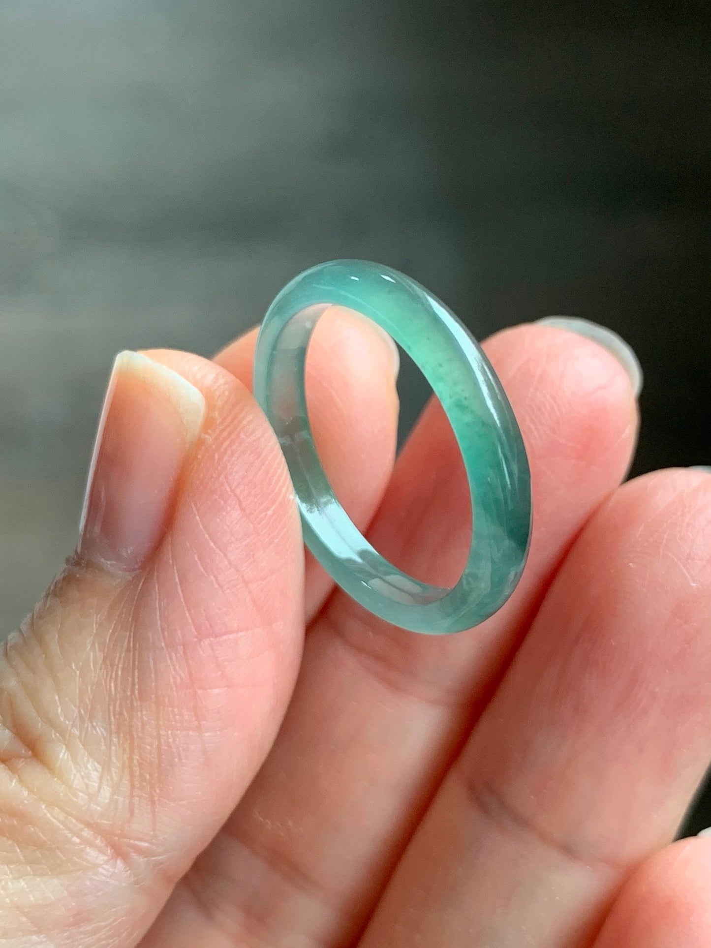 Stunning Natural Guatemalan Icy Highly Translucent Gelatinous Light Teal Green Jadeite Band Ring Size 8 天然冰危淡绿翡翠戒圈 WLJ516D