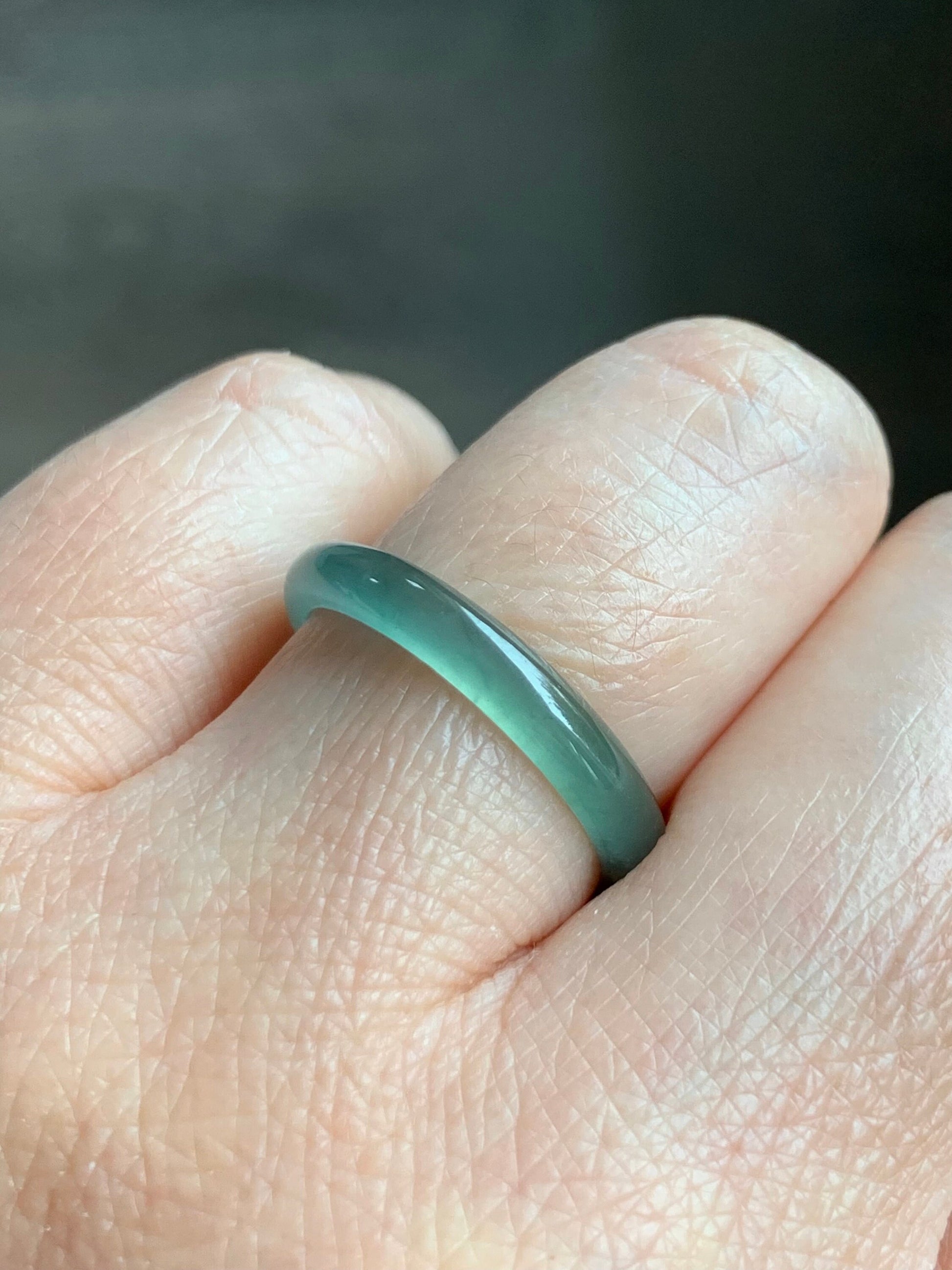 Stunning Natural Guatemalan Icy Highly Translucent Gelatinous Light Teal Green Jadeite Band Ring Size 8 天然冰危淡绿翡翠戒圈 WLJ516D