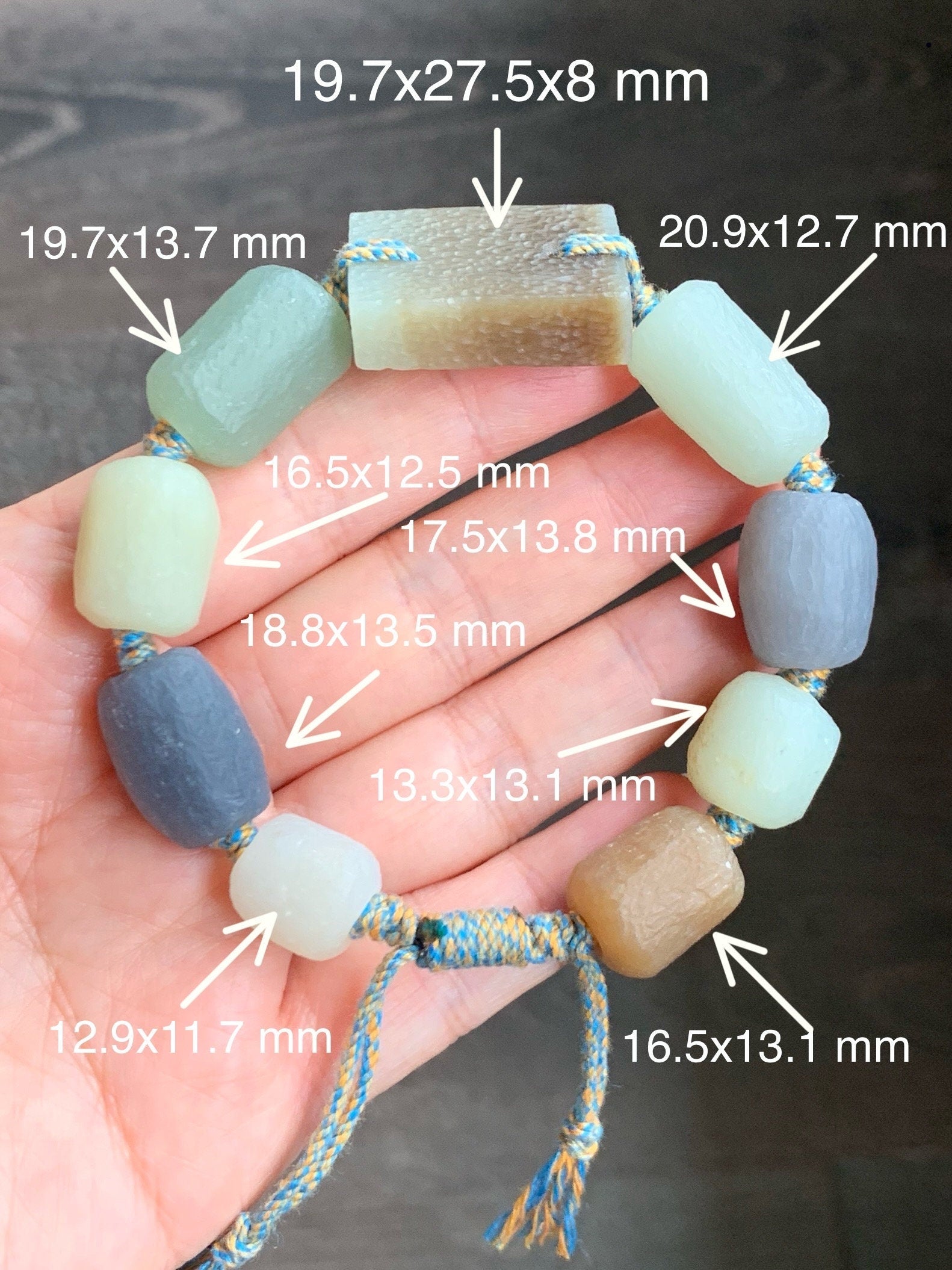 Natural Nephrite Hetian Jade Large Chunky Beads Rope Bracelet Translucent Multicolor Adjustable 7.25" 56g 天然和田玉多宝仿古珠手牌手串