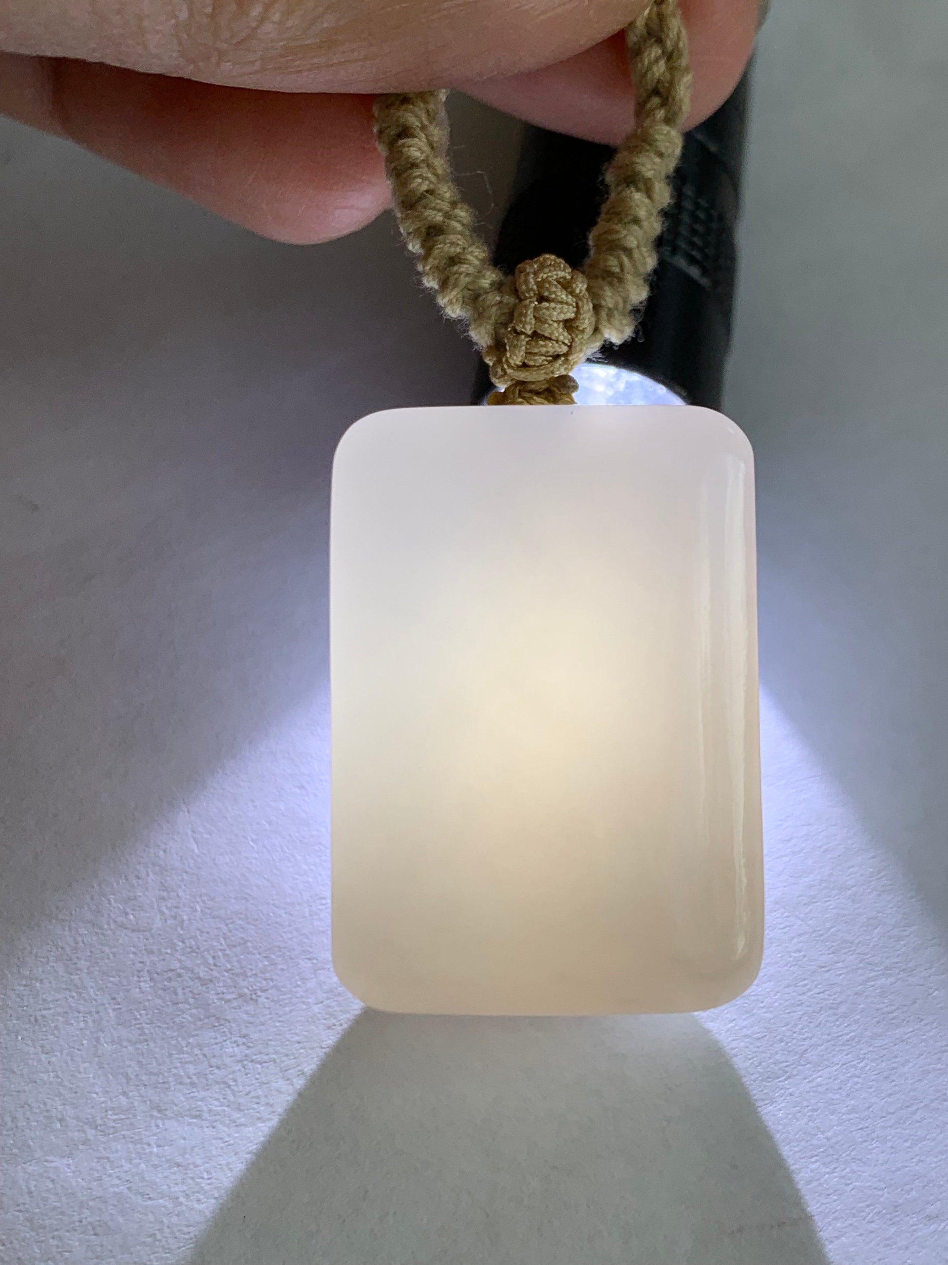 Natural Nephrite Hetian Jade Rectangle Wu Shi Pai Pendant Rope Necklace Icy Translucent Smoky Purple Adjustable 24" 26g 天然烟灰紫和田玉无事牌项链