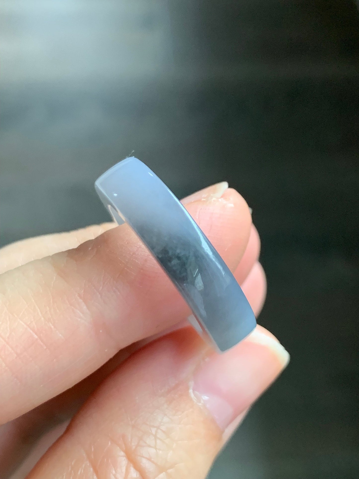 Certified Natural Burmese Icy Translucent Gelatinous Light Gray Wuji Jadeite Square Edged Band Ring Size 9 天然缅甸冰胶淡紫乌鸡翡翠方条戒圈 5171