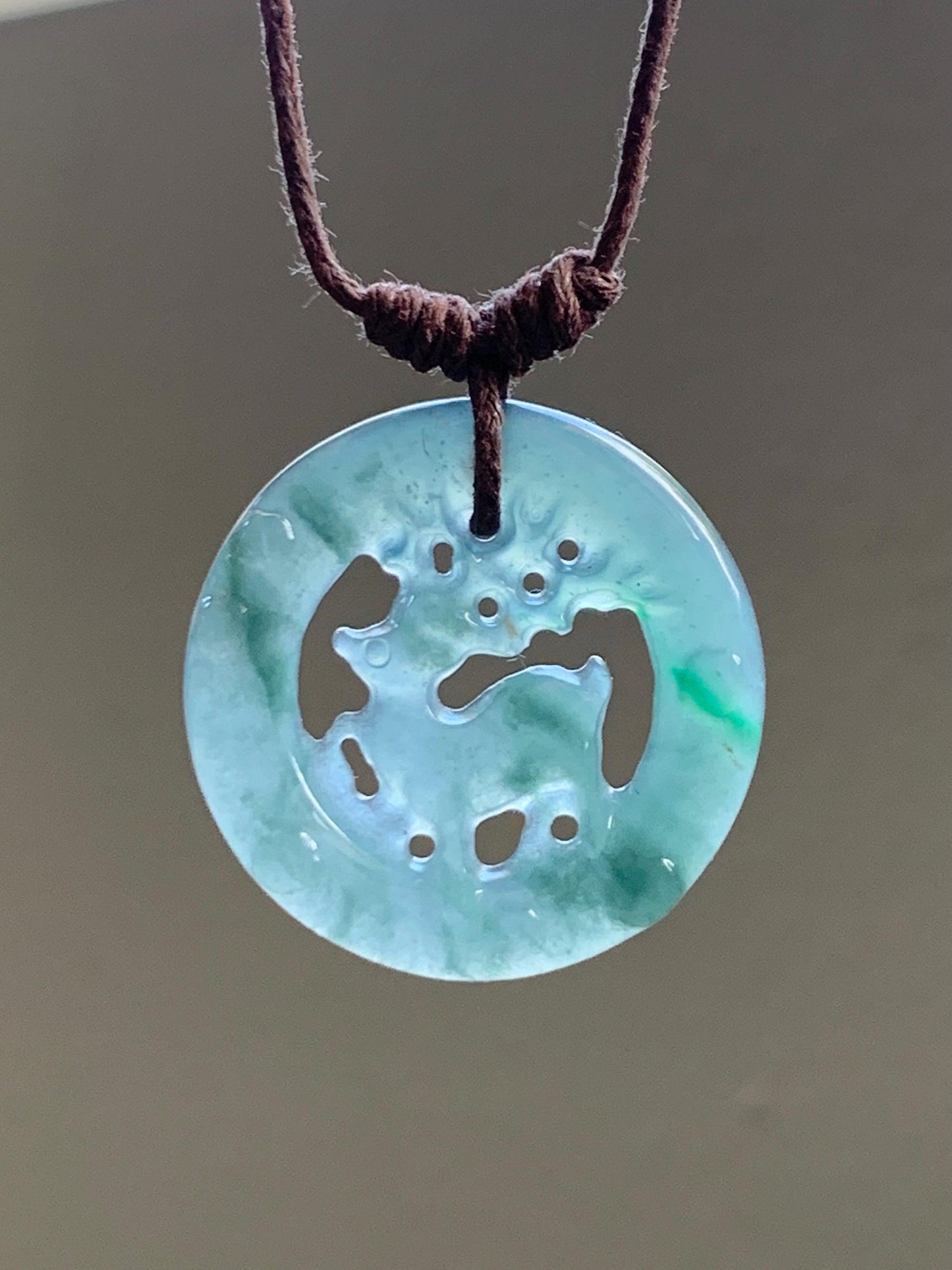 Natural Guatemalan Icy Highly Translucent Light Dusty Teal Blue Jadeite Engraved Deer Pendant Rope Necklace Adjustable 26” 5g 天然危蓝水飘花翡翠梅花鹿吊坠