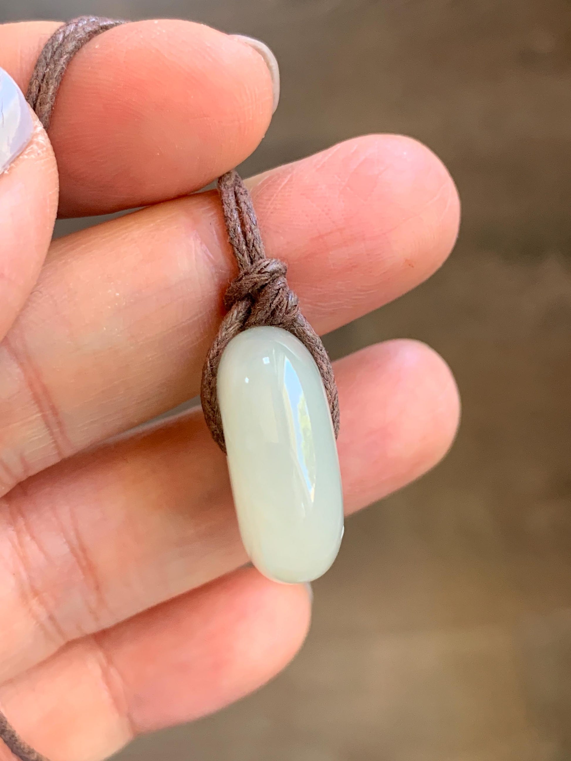 Natural Nephrite Hetian Jade Light Beige Translucent Jade Ping An Kou Donut Pendant Rope Necklace Adjustable 25" 7g 天然和田玉平安扣项链 A