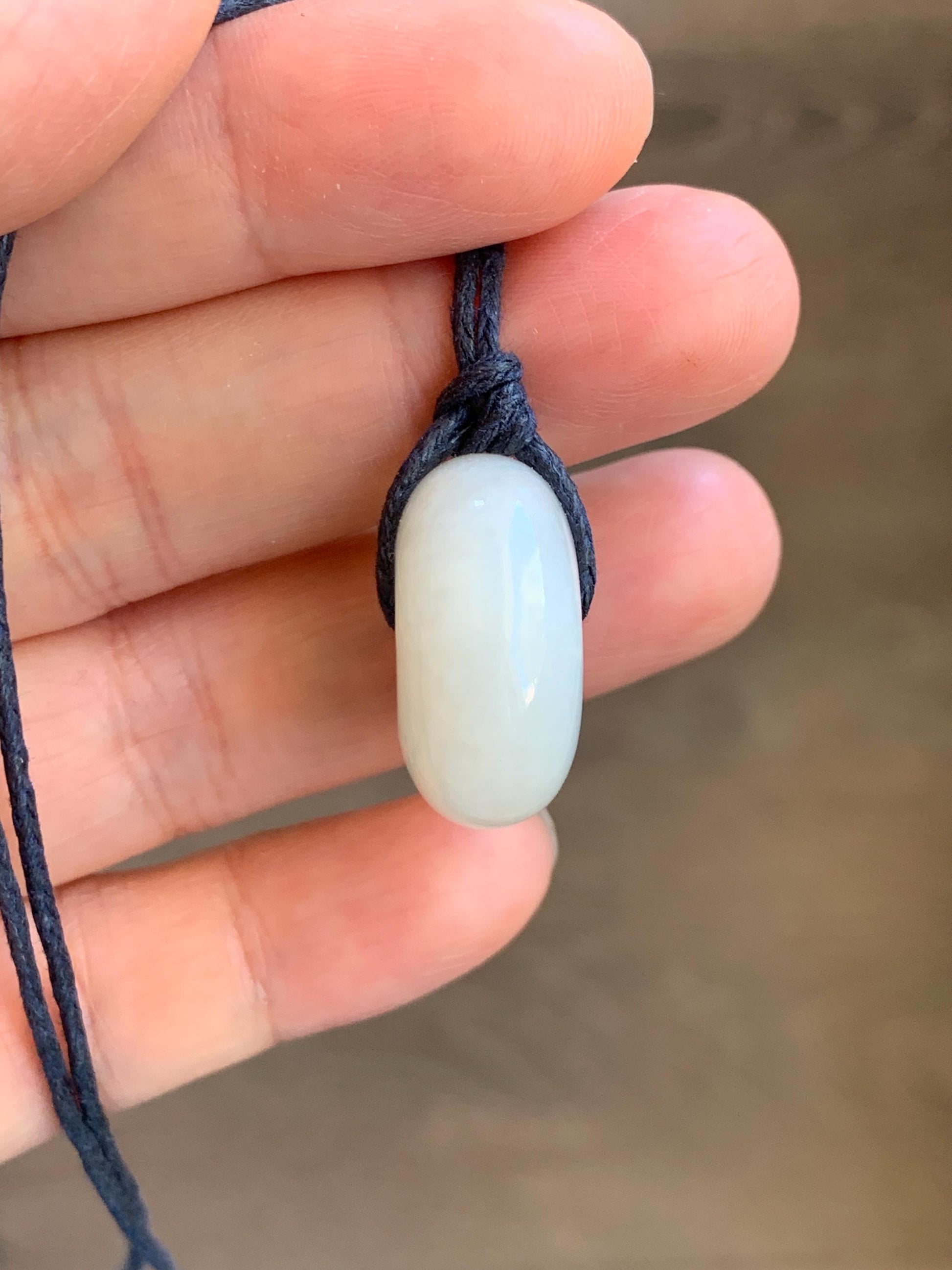 Natural Nephrite Hetian Jade Icy White Translucent Ping An Kou Donut Pendant Rope Necklace Adjustable 29.5" 10g 天然和田玉白玉平安扣项链 C