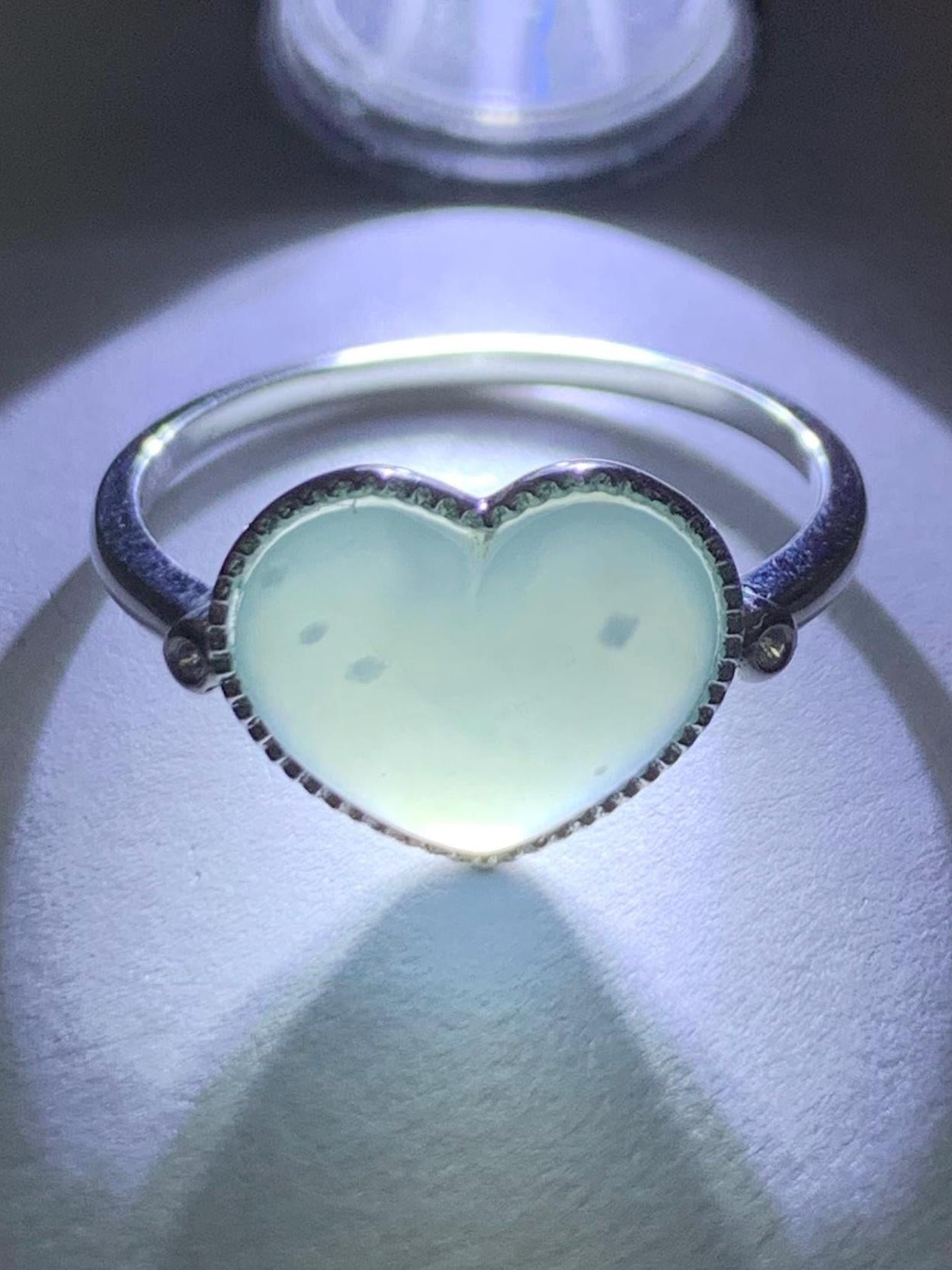 Certified Natural Burmese Icy Translucent Light Blue Jadeite Heart Ring 18K White Gold Natural Diamonds sz 7.25 2.74g 天然缅甸冰胶淡蓝翡翠爱心镶嵌戒指 8602