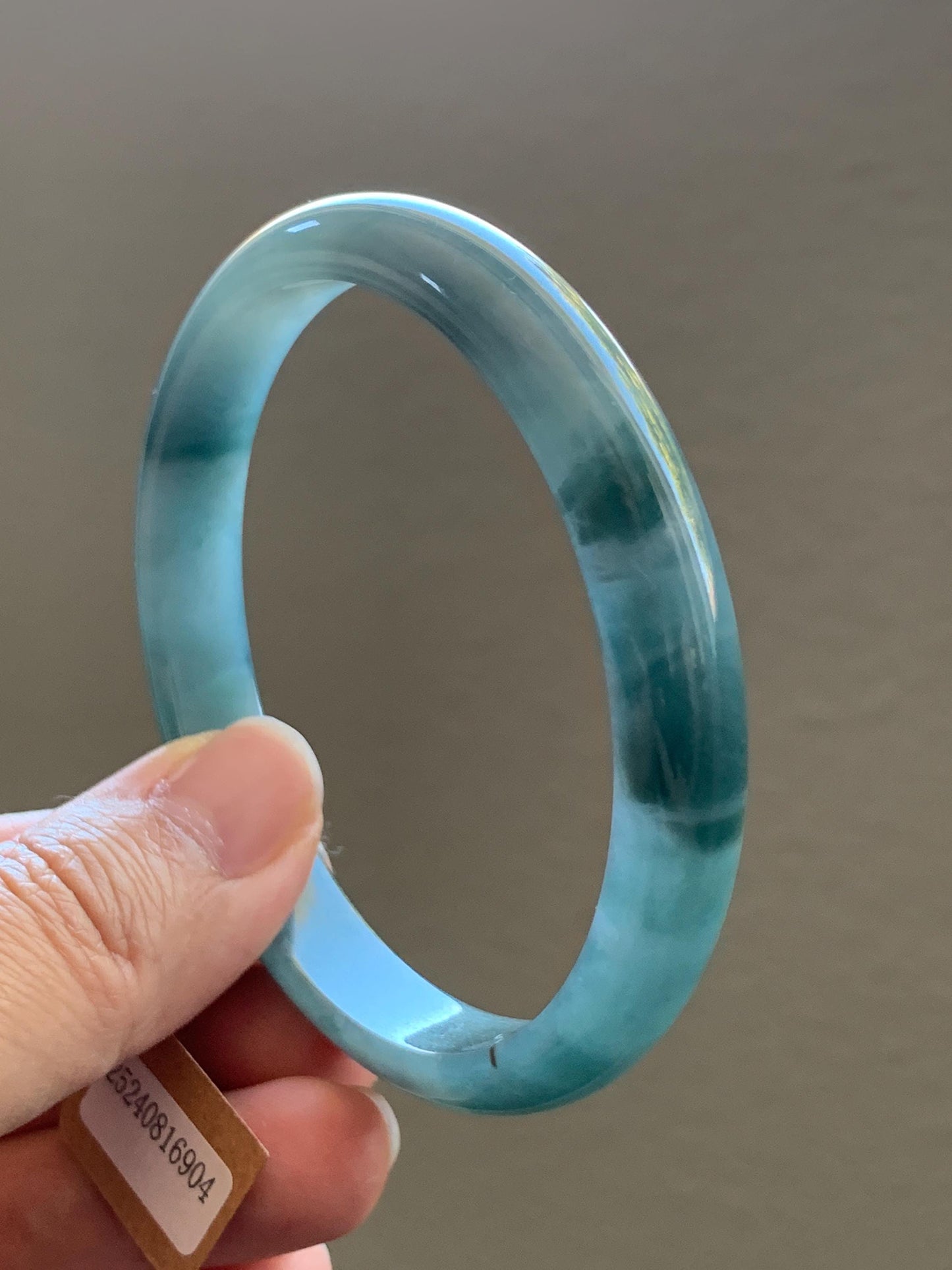 Certified Natural Guatemalan Icy Translucent Dusty Blue Dark Teal Blue Marbled Jadeite Bangle Bracelet 59.5mm 7.25” 33g 天然冰危蓝水飘花翡翠正圈手镯 6904