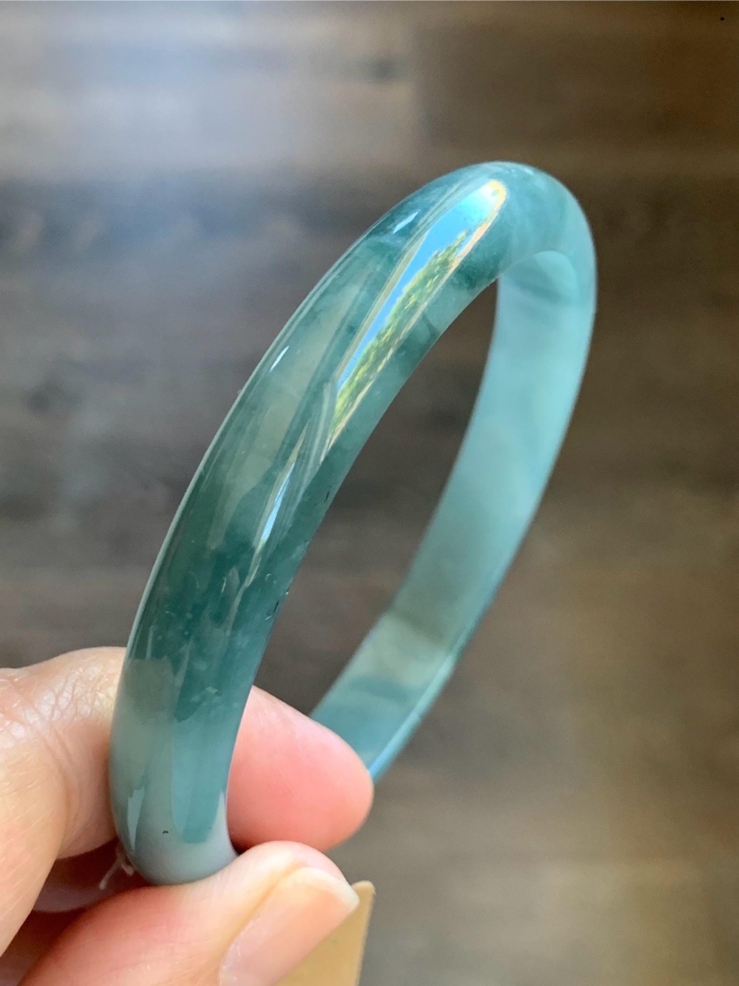 Certified Natural Guatemalan Icy Translucent Dusty Blue Dark Teal Blue Marbled Jadeite Bangle Bracelet 59.5mm 7.25” 33g 天然冰危蓝水飘花翡翠正圈手镯 6904