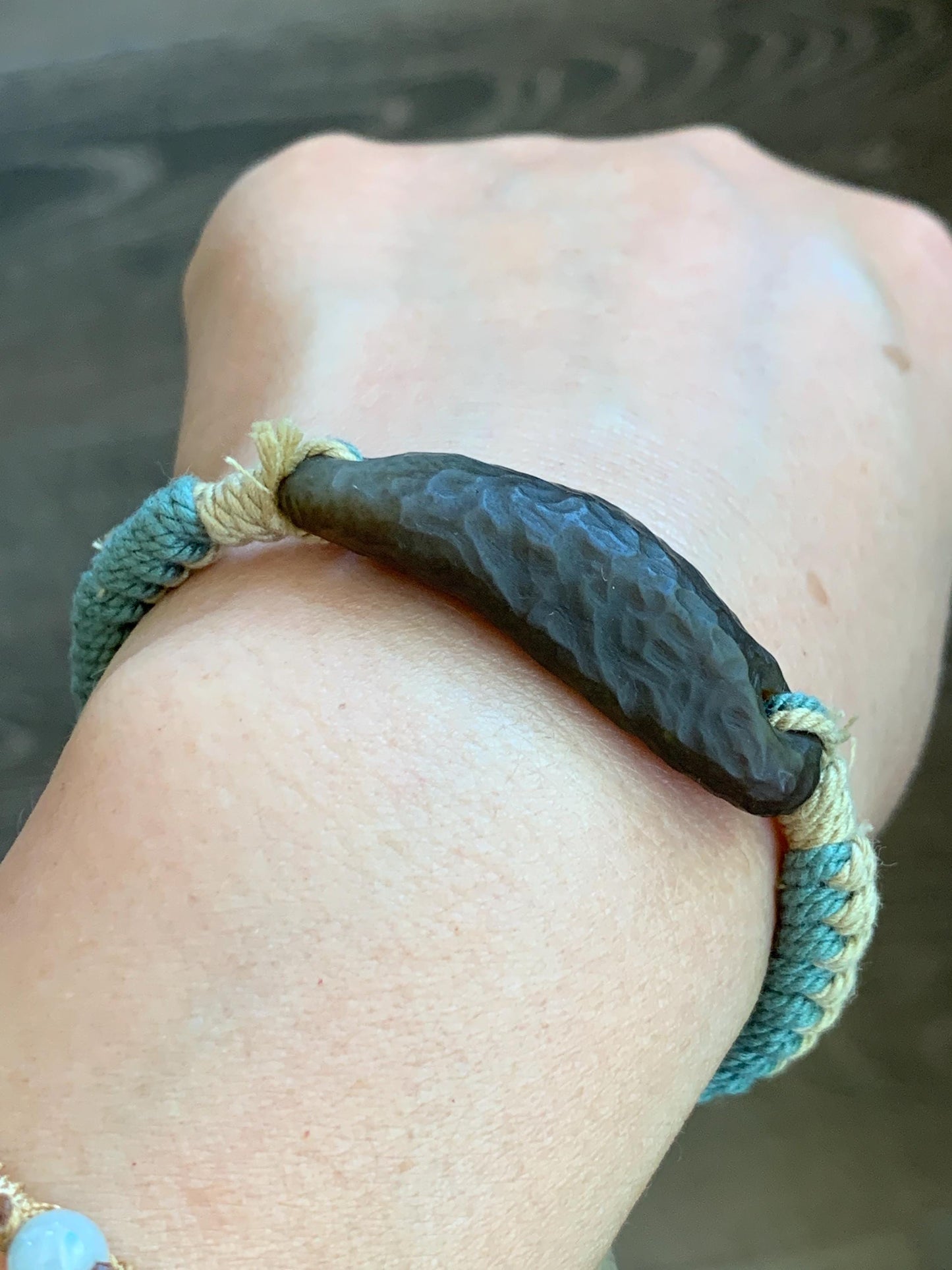 Natural Nephrite Hetian Jade Cuff Rope Bracelet Translucent Dark Caramelized Sugar Adjustable 6.25" 11g 天然焦糖和田玉手牌手绳