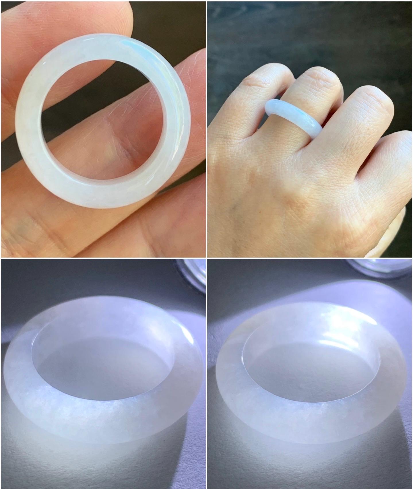 Natural Burmese Icy Translucent White Jadeite Band Ring Size 8 US 4g 天然缅甸白冰翡翠戒圈 DBJ619A