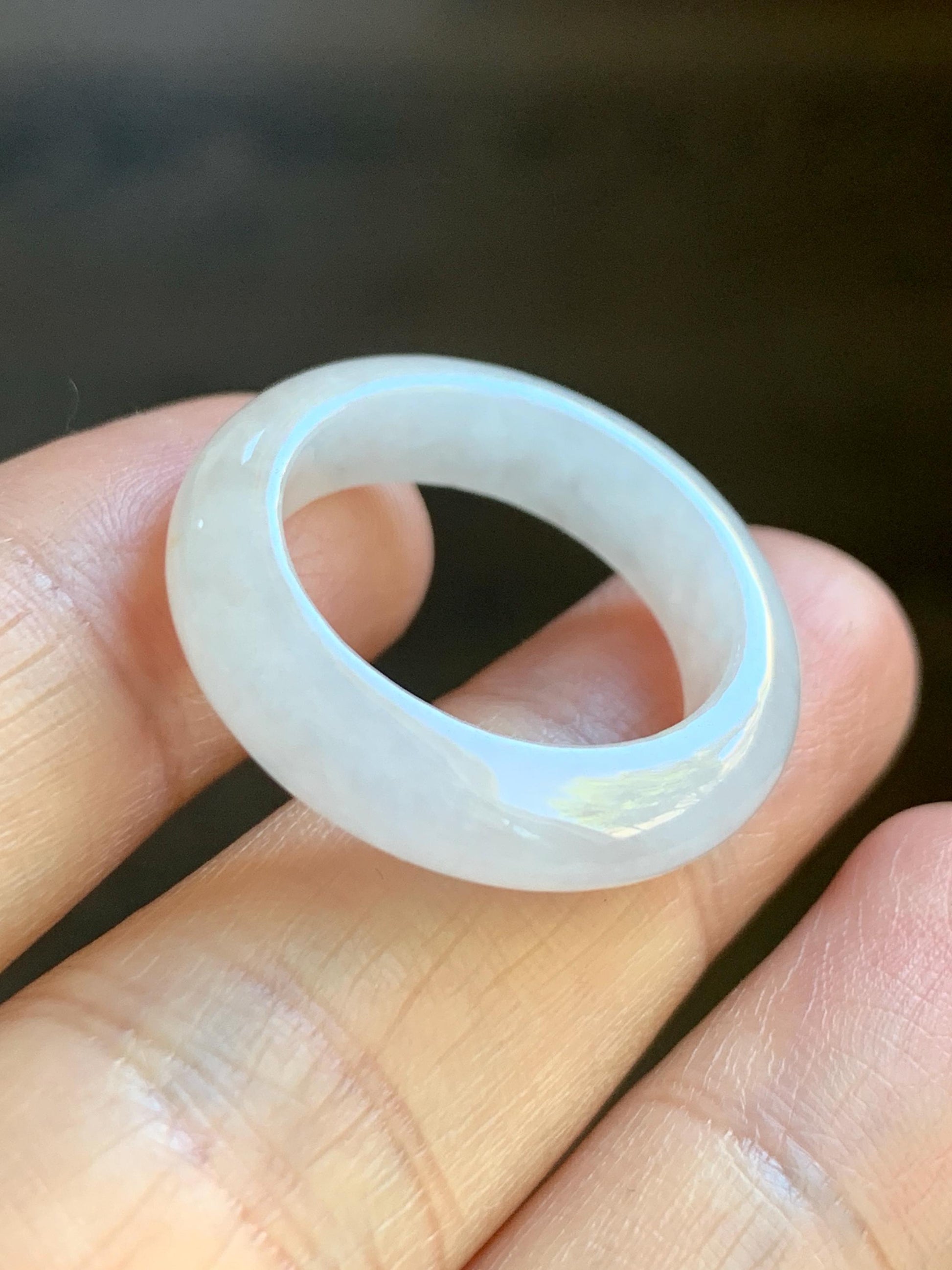 Natural Burmese Icy Translucent White Jadeite Band Ring Size 8 US 4g 天然缅甸白冰翡翠戒圈 DBJ619A