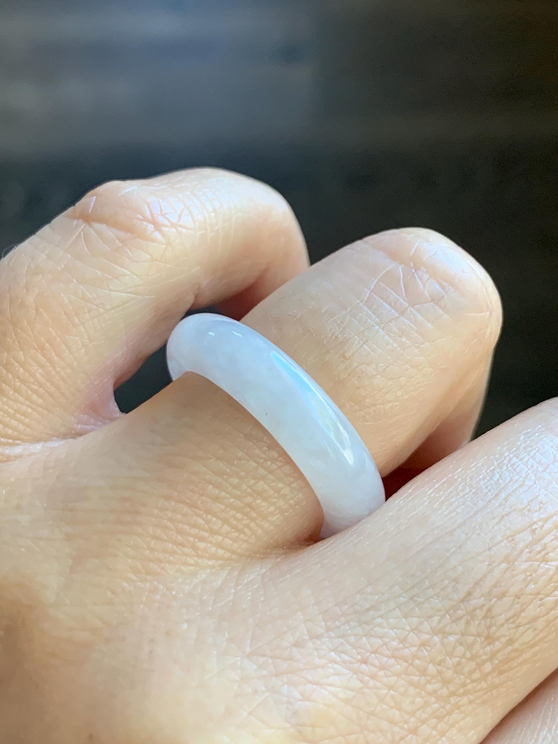 Natural Burmese Icy Translucent White Jadeite Band Ring Size 8 US 4g 天然缅甸白冰翡翠戒圈 DBJ619A