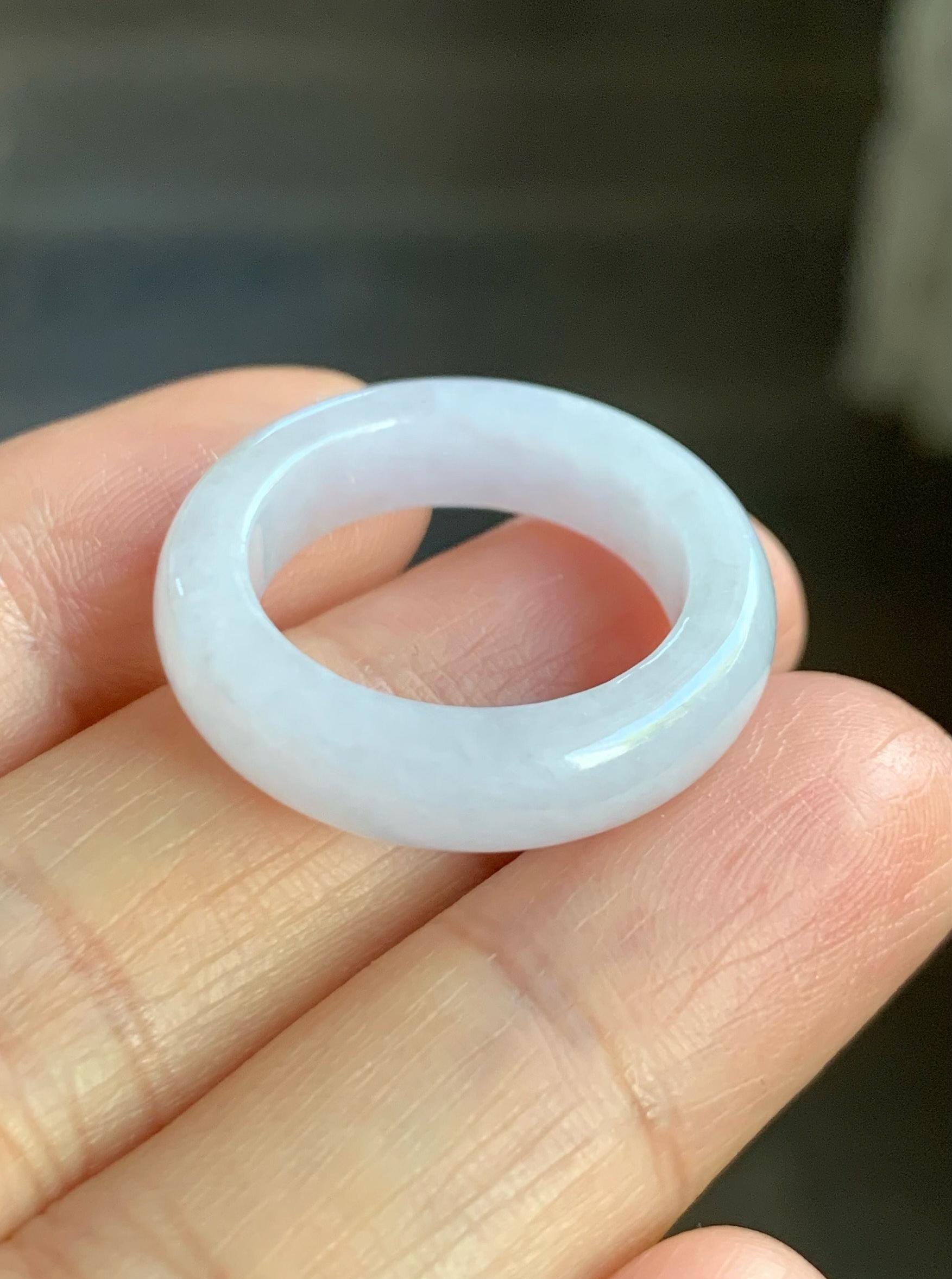 Natural Burmese Translucent Icy Purplish White Jadeite Band Ring Size 7.75 天然缅甸糯冰淡紫翡翠戒圈 DZJ522B