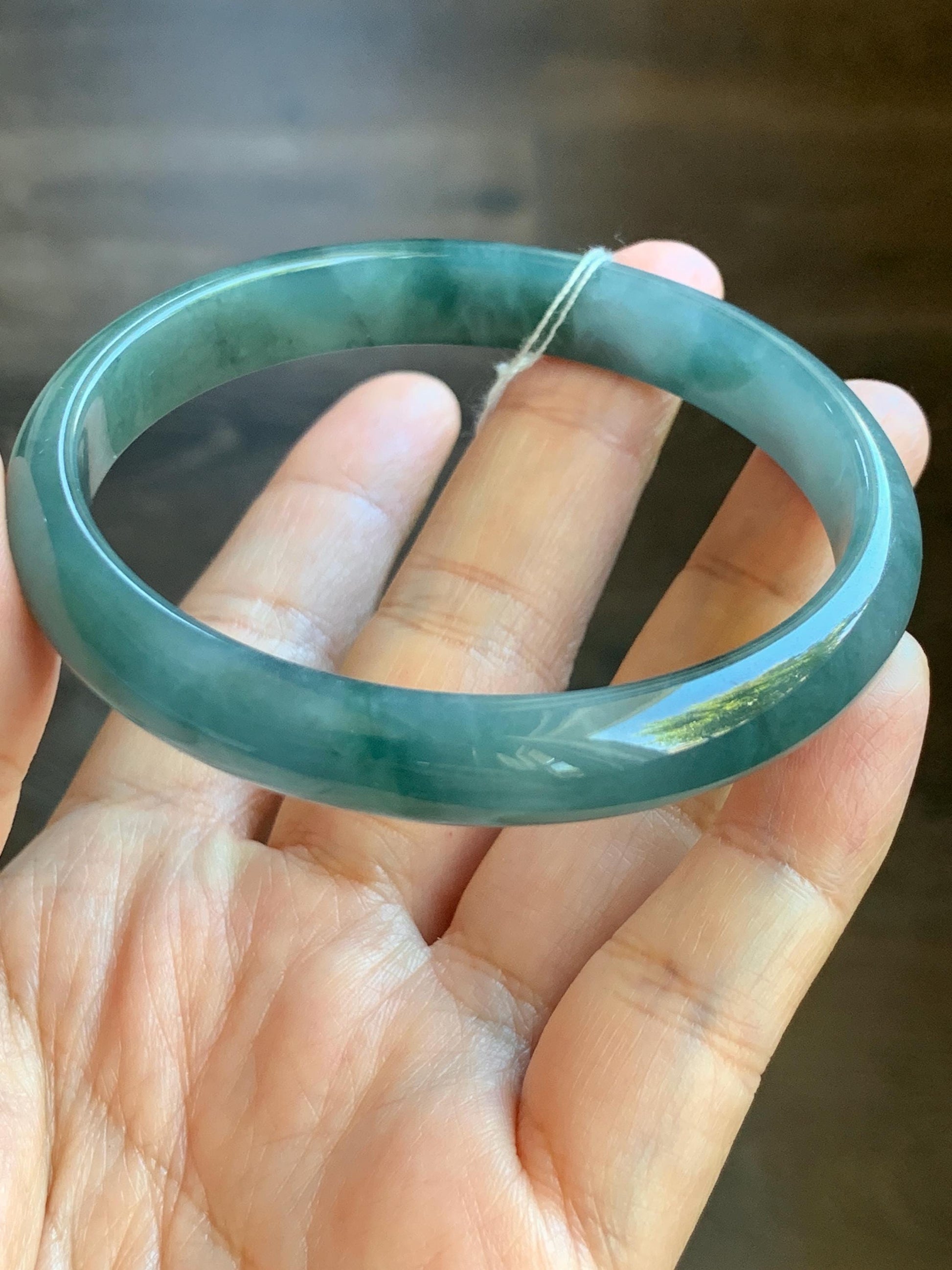 Certified Natural Guatemalan Icy Translucent Dusty Teal Blue Jadeite Bangle Bracelet 59.5 mm 7.35” 32.16g 天然冰危蓝水飘花翡翠正圈手镯 6903