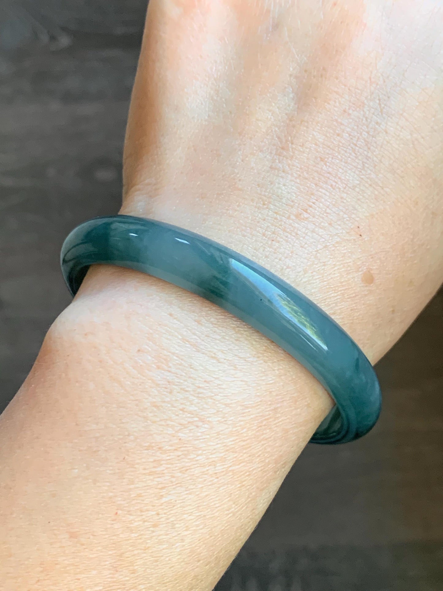 Certified Natural Guatemalan Icy Translucent Dusty Teal Blue Jadeite Bangle Bracelet 59.5 mm 7.35” 32.16g 天然冰危蓝水飘花翡翠正圈手镯 6903