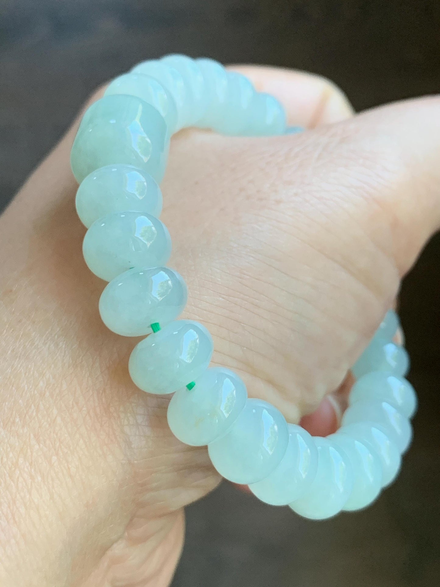 Natural Burmese Icy Translucent Gelatinous Pastel Light Green Large Drum Beads & Barrel Bead Beaded Bracelet 6.5” 32g 天然缅甸晴底翡翠鼓珠手串 DQM617