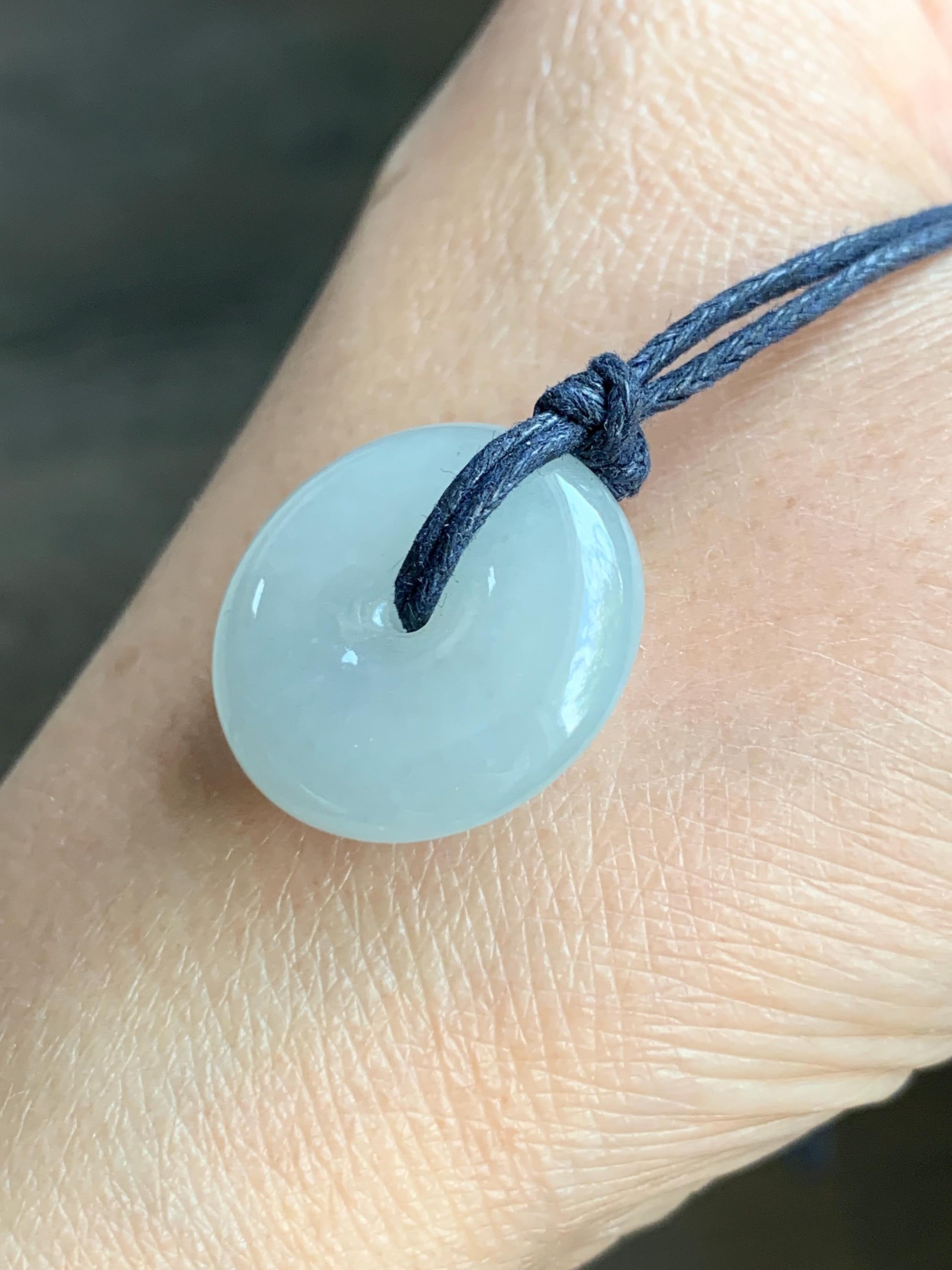 Certified Natural Burmese Icy Translucent Gelatinous Light Blue Jadeite Ping An Kou Donut Pendant Necklace Sterling Silver 天然缅甸老种冰胶淡蓝翡翠平安扣吊坠