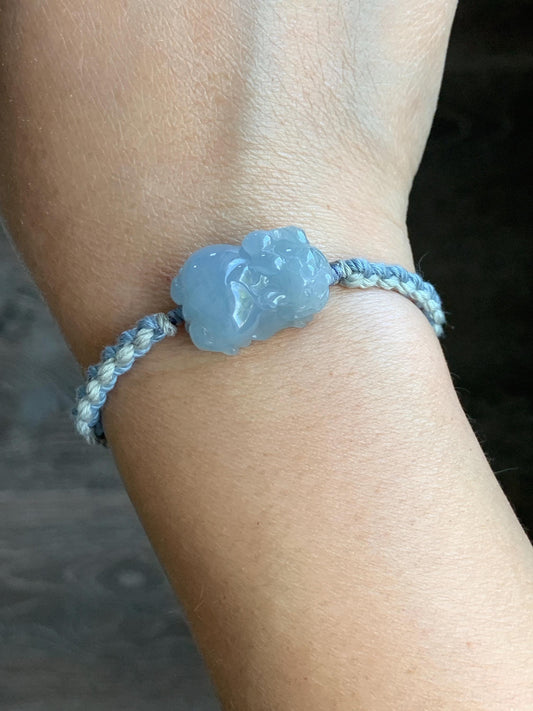 Certified Natural Guatemalan Icy Translucent Gelatinous Light Blue Jadeite Pixiu Rope Bracelet & Olive Pit Beads Bracelet 天然冰胶危淡蓝紫翡翠貔貅手绳橄榄核珠