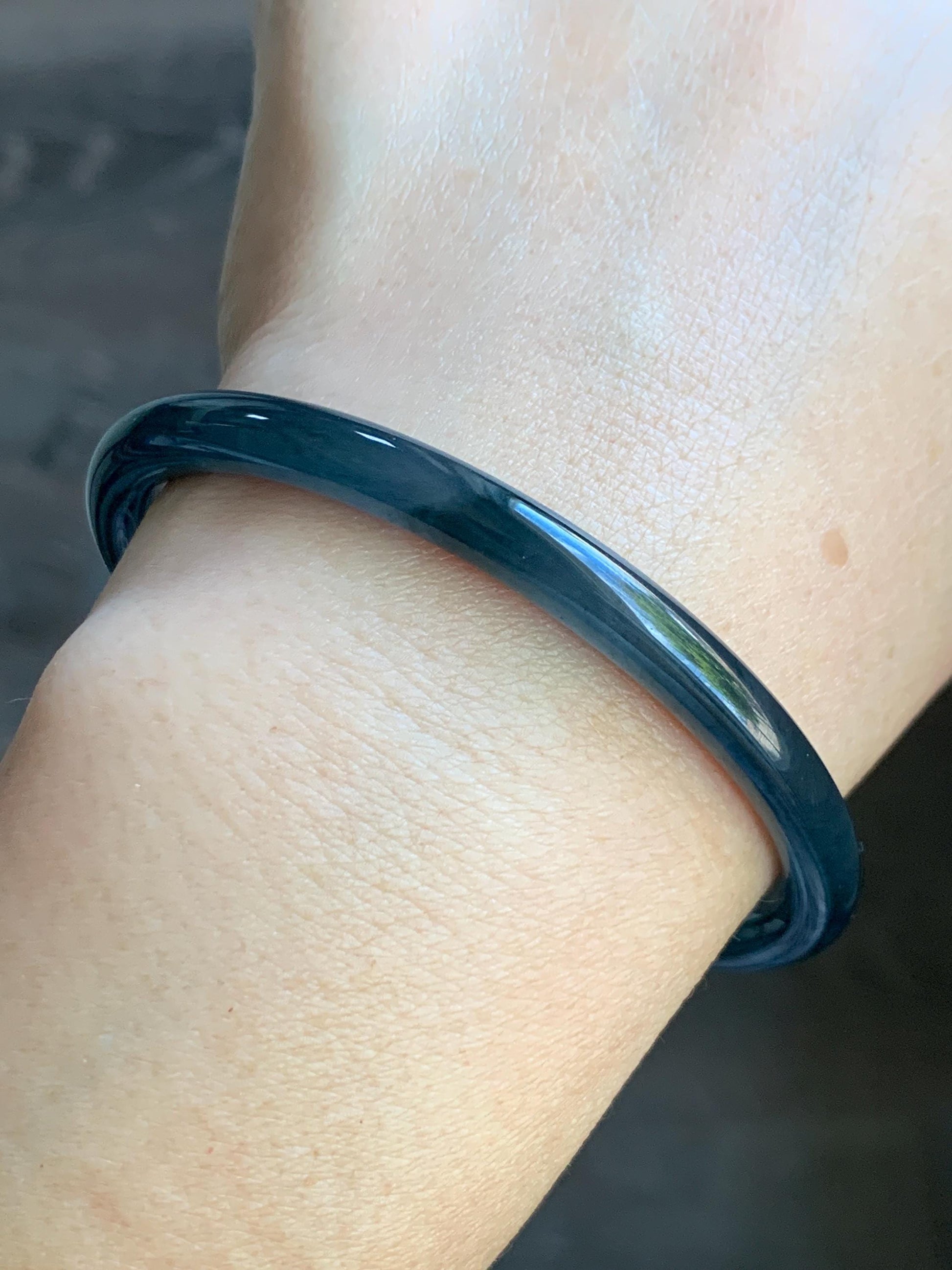 Certified Natural Guatemalan Icy Highly Translucent Dark Blue Wuji Bangle Bracelet 59mm 5.8x5.9mm 18.75g 天然冰危乌鸡蓝翡翠细条正圈手镯 6909