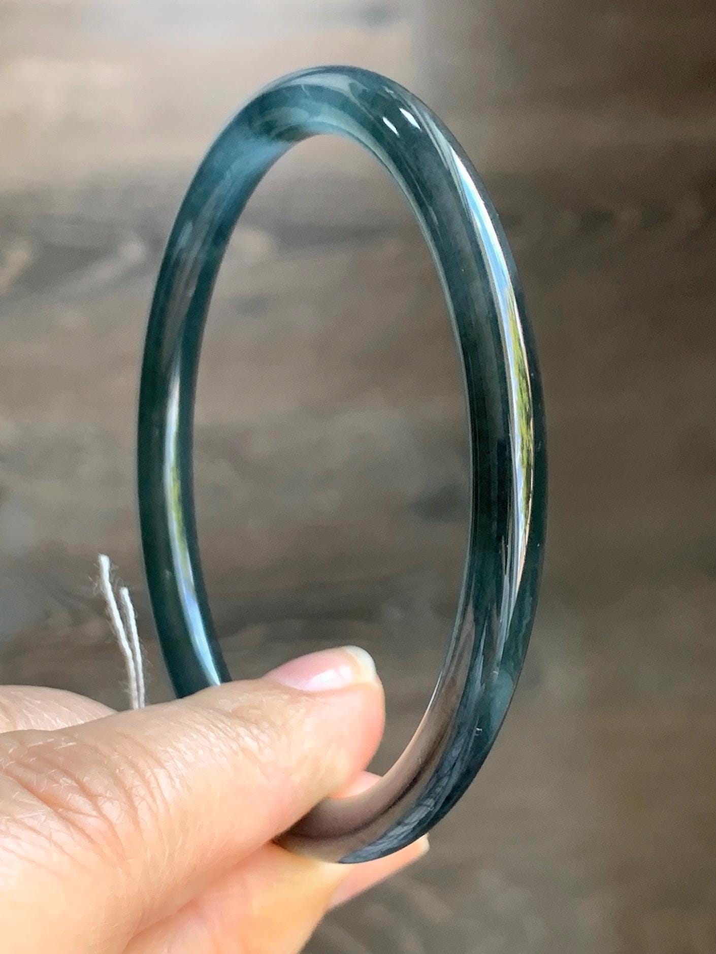 Certified Natural Guatemalan Icy Highly Translucent Dark Blue Wuji Bangle Bracelet 59mm 5.8x5.9mm 18.75g 天然冰危乌鸡蓝翡翠细条正圈手镯 6909