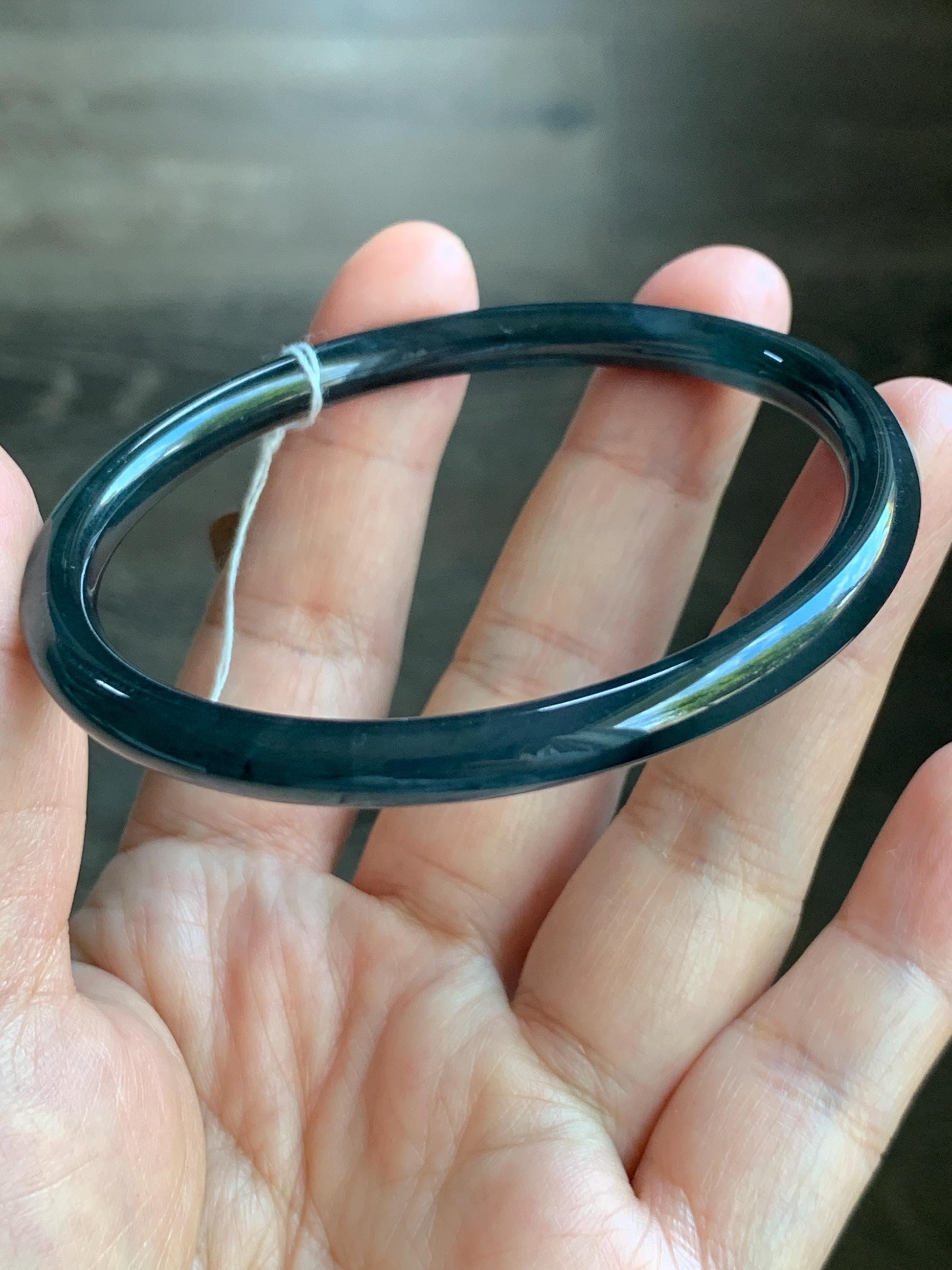 Certified Natural Guatemalan Icy Highly Translucent Dark Blue Wuji Bangle Bracelet 59mm 5.8x5.9mm 18.75g 天然冰危乌鸡蓝翡翠细条正圈手镯 6909