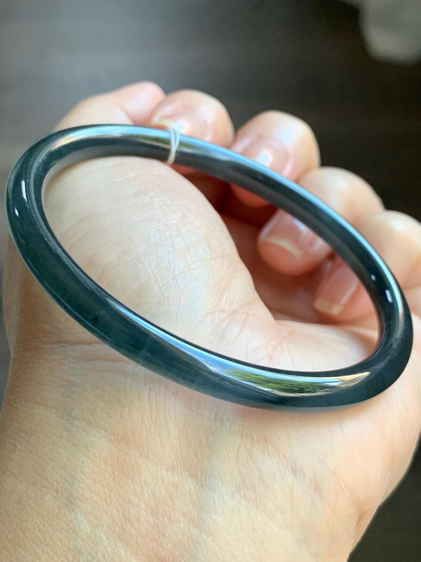 Certified Natural Guatemalan Icy Highly Translucent Dark Blue Wuji Bangle Bracelet 59mm 5.8x5.9mm 18.75g 天然冰危乌鸡蓝翡翠细条正圈手镯 6909