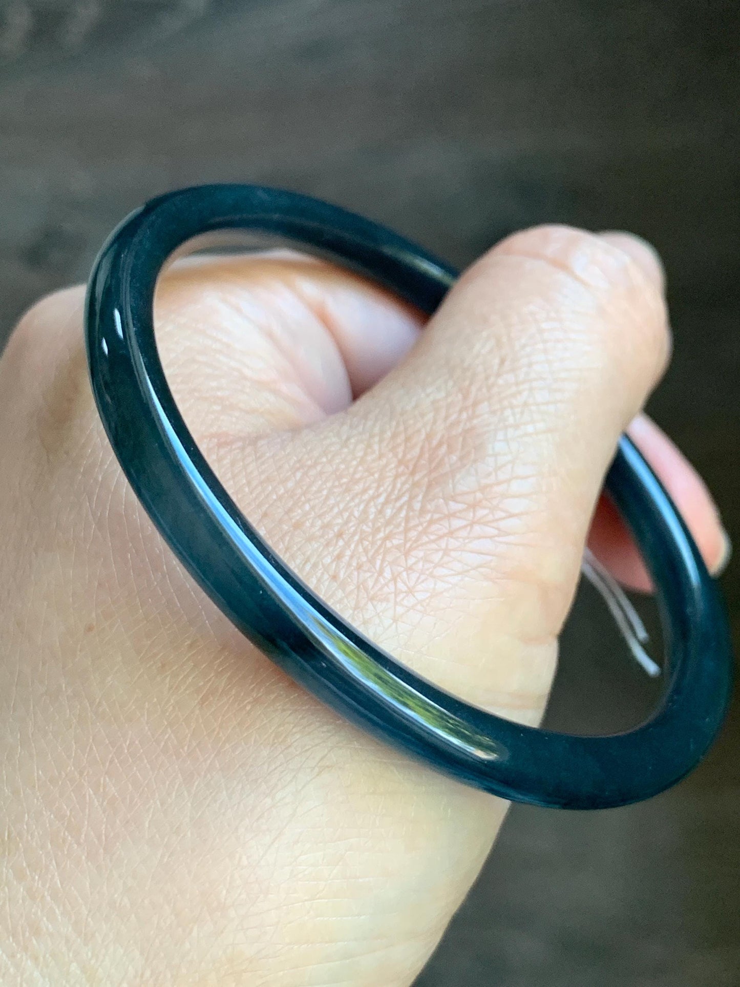 Certified Natural Guatemalan Icy Highly Translucent Dark Blue Wuji Bangle Bracelet 59mm 5.8x5.9mm 18.75g 天然冰危乌鸡蓝翡翠细条正圈手镯 6909