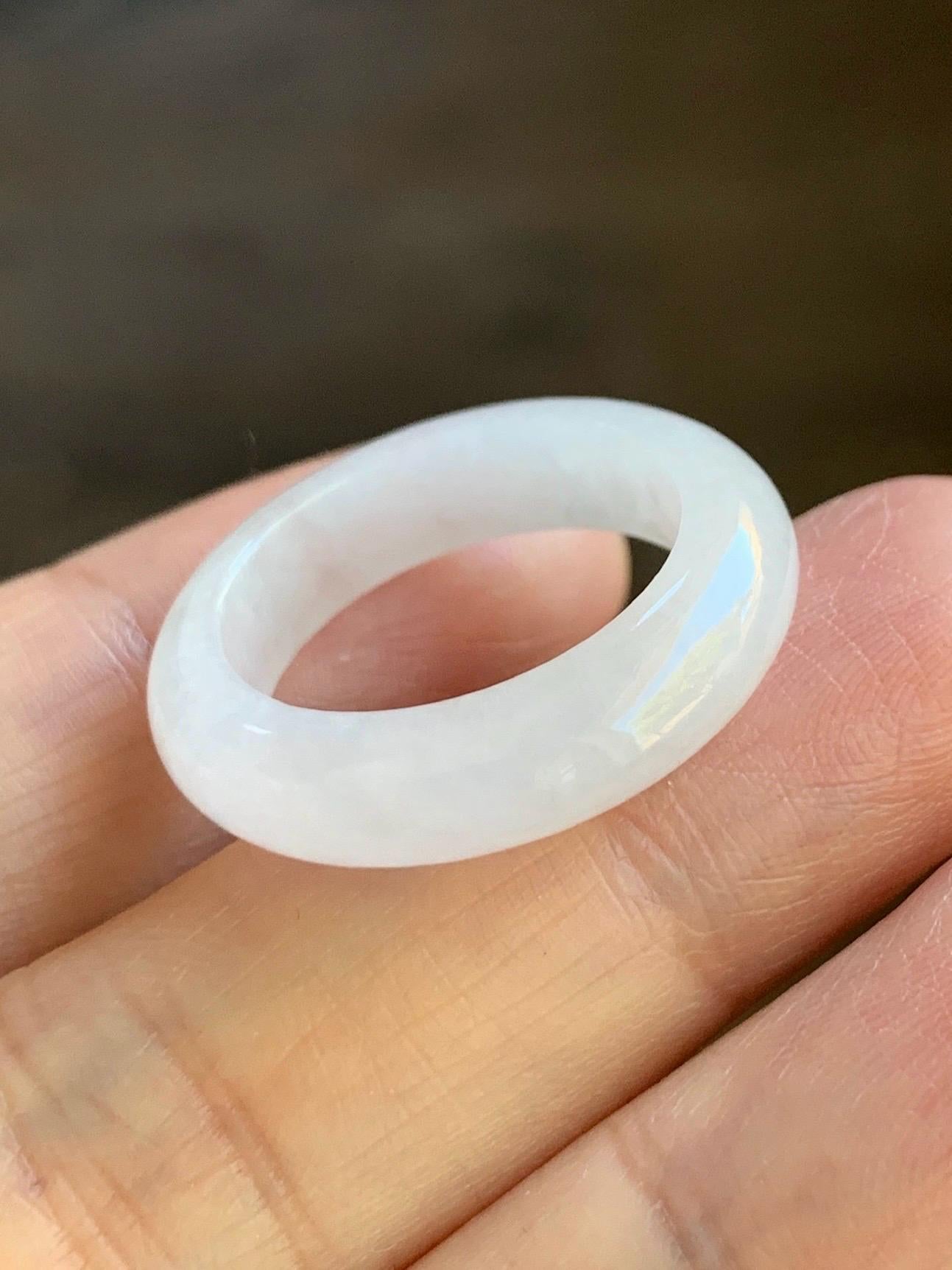 Natural Burmese Icy Translucent White Jadeite Band Ring Size 8 US 4g 天然缅甸白冰翡翠戒圈 DBJ619A