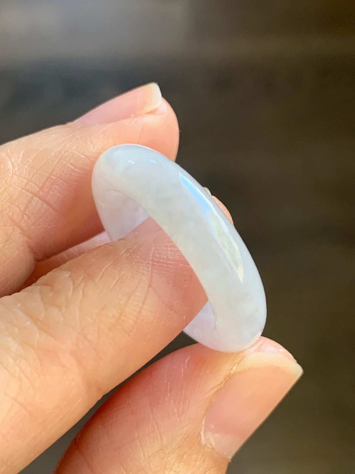 Natural Burmese Icy Translucent White Jadeite Band Ring Size 8 US 4g 天然缅甸白冰翡翠戒圈 DBJ619A