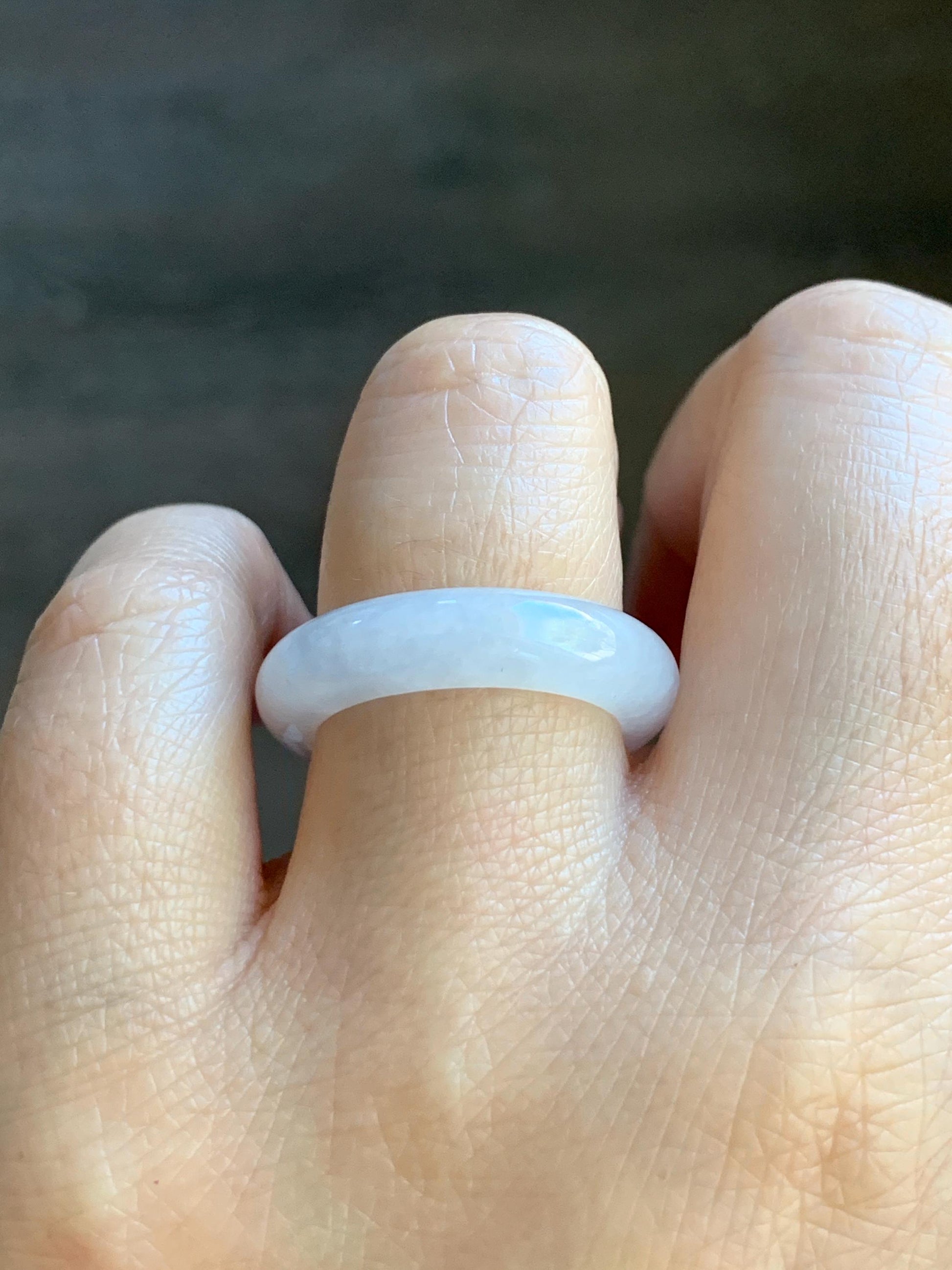 Natural Burmese Icy Translucent White Jadeite Band Ring Size 8 US 4g 天然缅甸白冰翡翠戒圈 DBJ619A