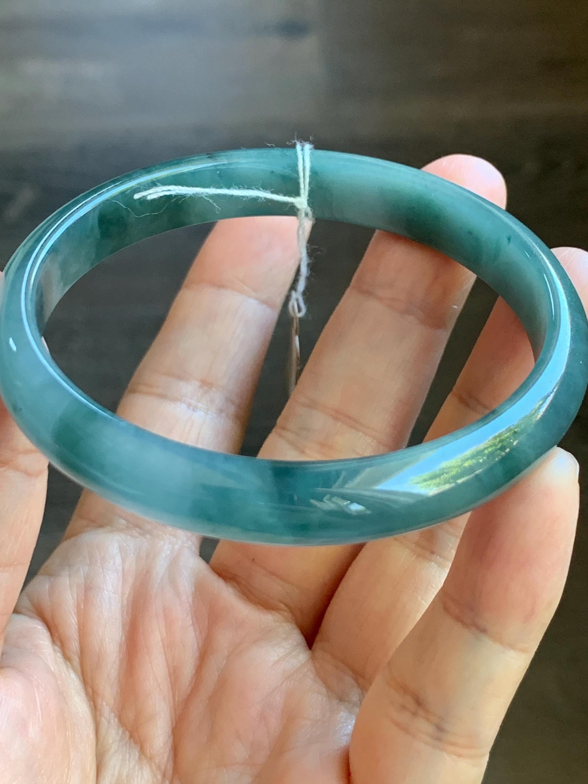 Certified Natural Guatemalan Icy Translucent Dusty Teal Blue Jadeite Bangle Bracelet 59.5 mm 7.35” 32.16g 天然冰危蓝水飘花翡翠正圈手镯 6903