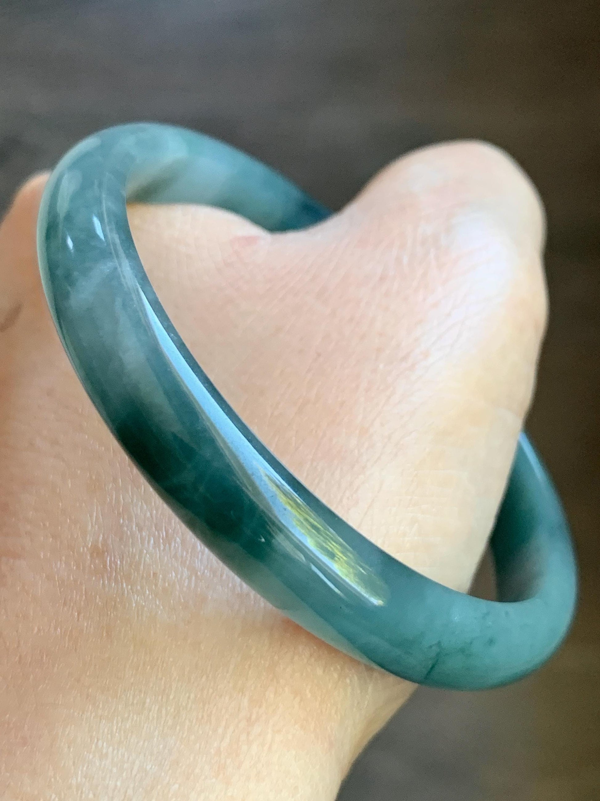 Certified Natural Guatemalan Icy Translucent Dusty Teal Blue Jadeite Bangle Bracelet 59.5 mm 7.35” 32.16g 天然冰危蓝水飘花翡翠正圈手镯 6903