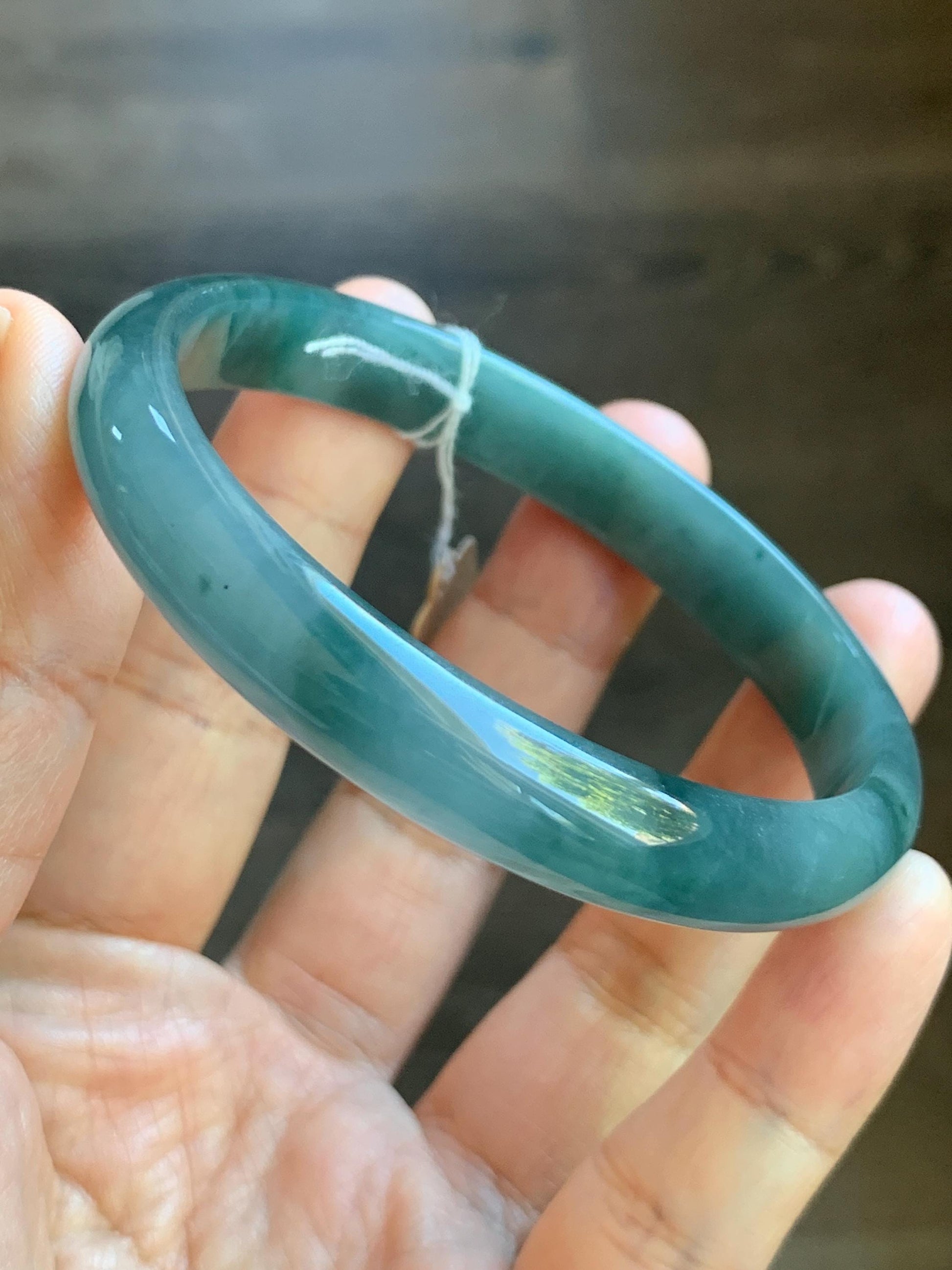 Certified Natural Guatemalan Icy Translucent Dusty Teal Blue Jadeite Bangle Bracelet 59.5 mm 7.35” 32.16g 天然冰危蓝水飘花翡翠正圈手镯 6903