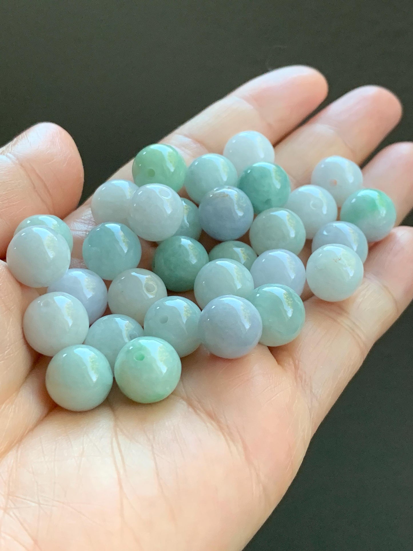 Natural Burmese Grade A Jadeite Loose Beads Translucent Multicolored 30 Large Beads 10mm+ 63g 天然缅甸糯冰多宝马卡龙色翡翠圆珠