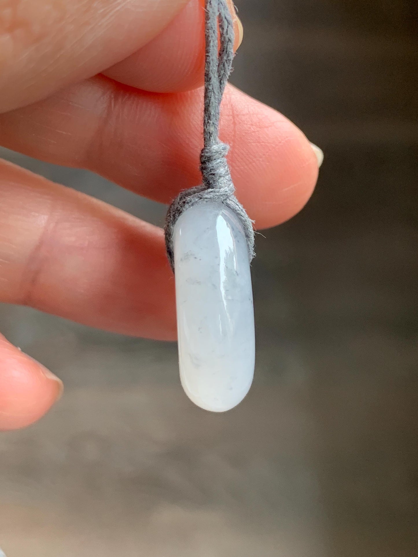 Natural Burmese Icy Translucent Gelatinous Light Wuji Marbled Jadeite Ping An Kou Donut Pendant Rope Necklace 25” 8g 天然缅甸老种冰胶乌鸡翡翠平安扣吊坠