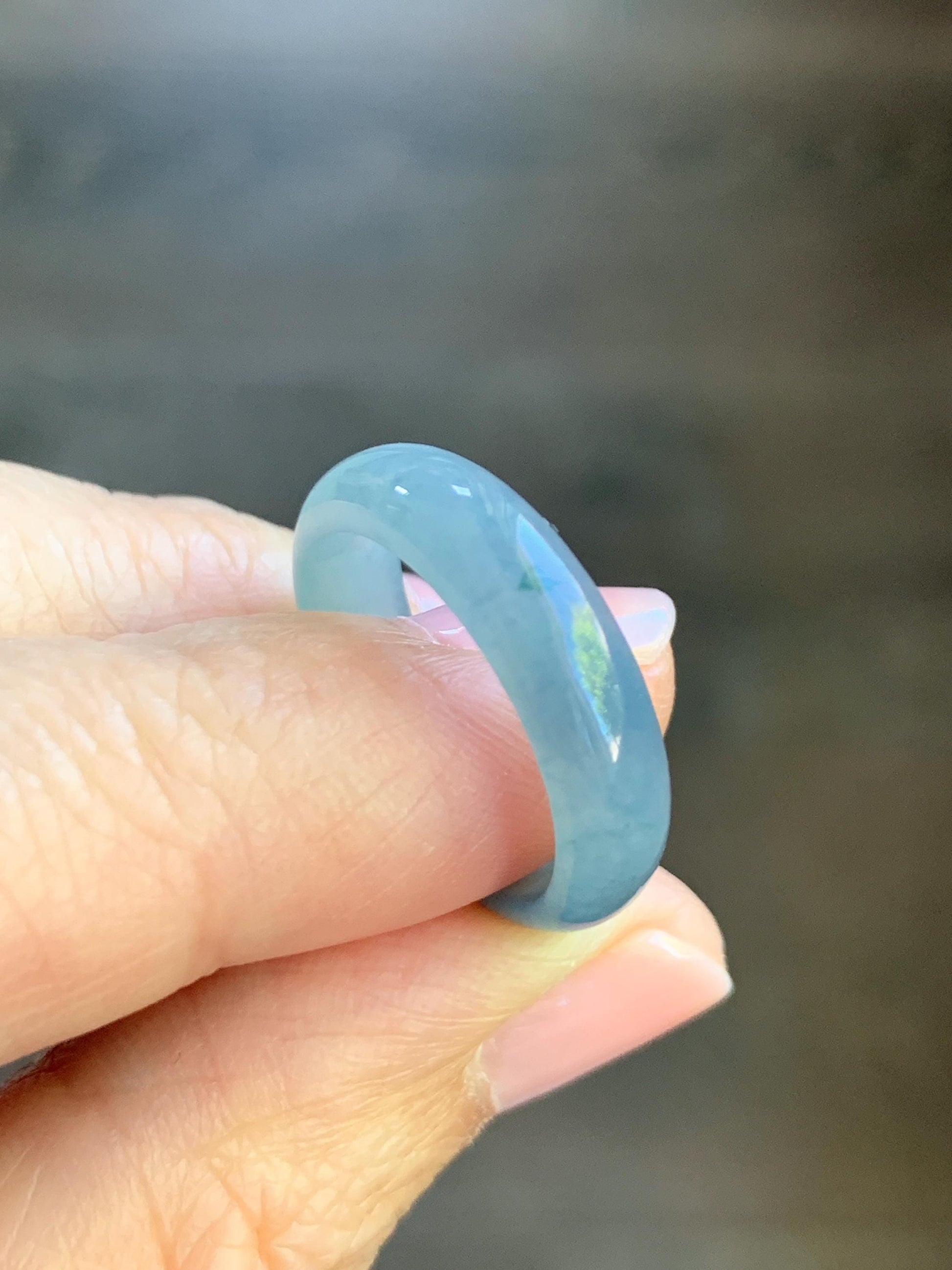 Natural Guatemalan Icy Translucent Gelatinous Light Dusty Blue & Purple Marbled Jadeite Wide Band Ring Sz 6.5 天然冰危蓝紫飘花翡翠戒圈 LZW531B