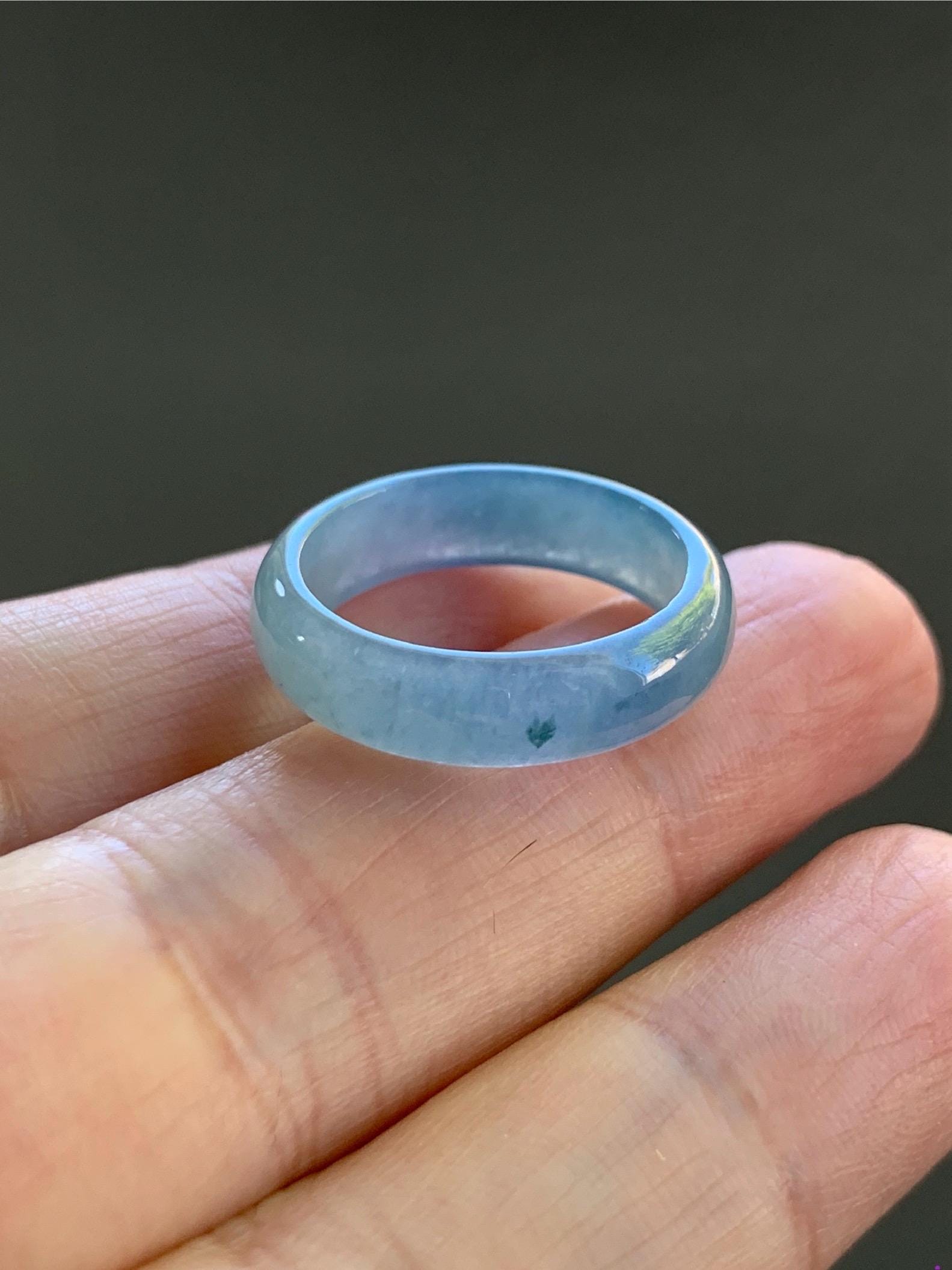 Natural Guatemalan Icy Translucent Gelatinous Light Dusty Blue & Purple Marbled Jadeite Wide Band Ring Sz 6.5 天然冰危蓝紫飘花翡翠戒圈 LZW531B