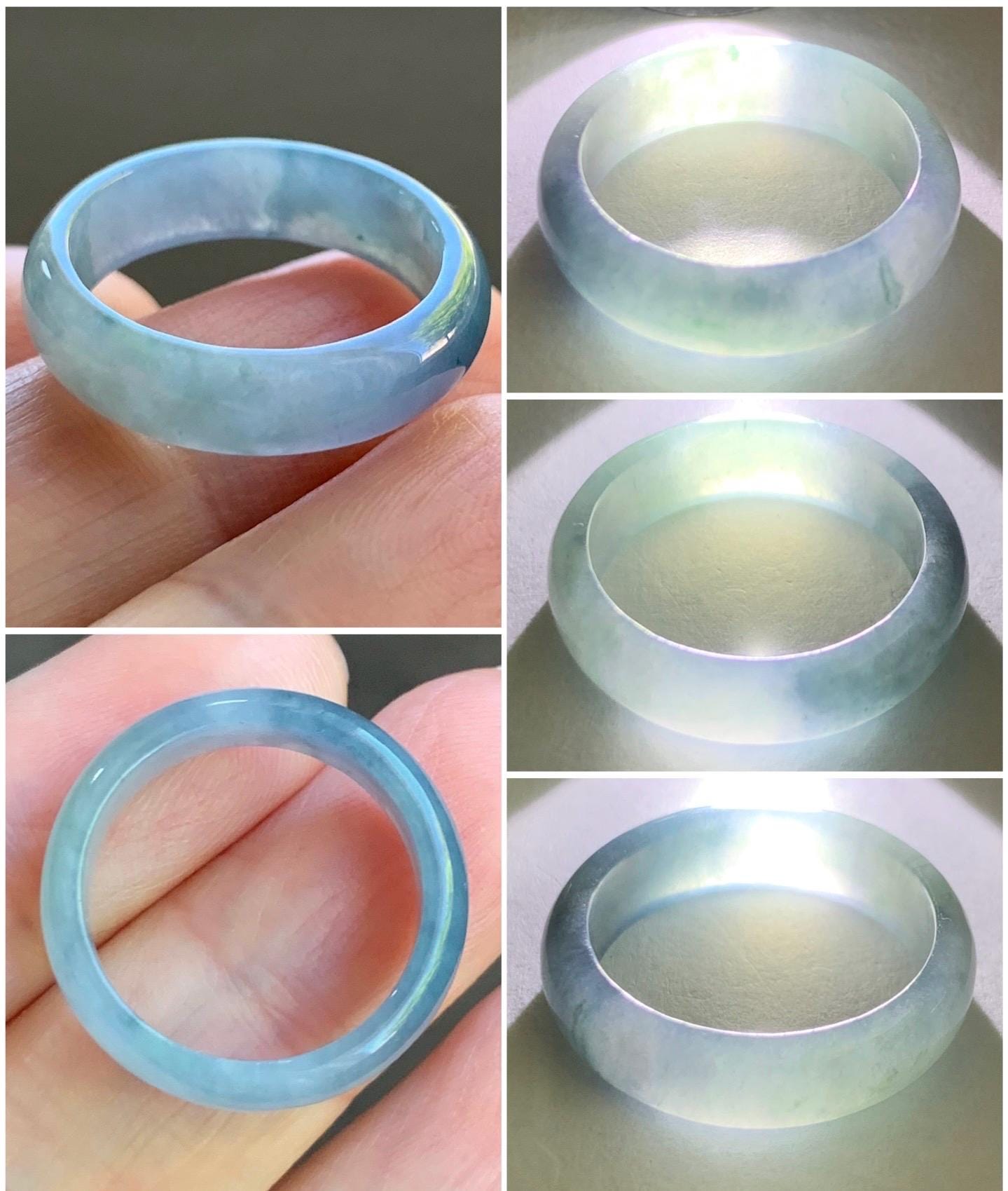 Natural Guatemalan Icy Translucent Gelatinous Light Dusty Blue & Purple Marbled Jadeite Wide Band Ring Sz 6.5 天然冰危蓝紫飘花翡翠戒圈 LZW531A