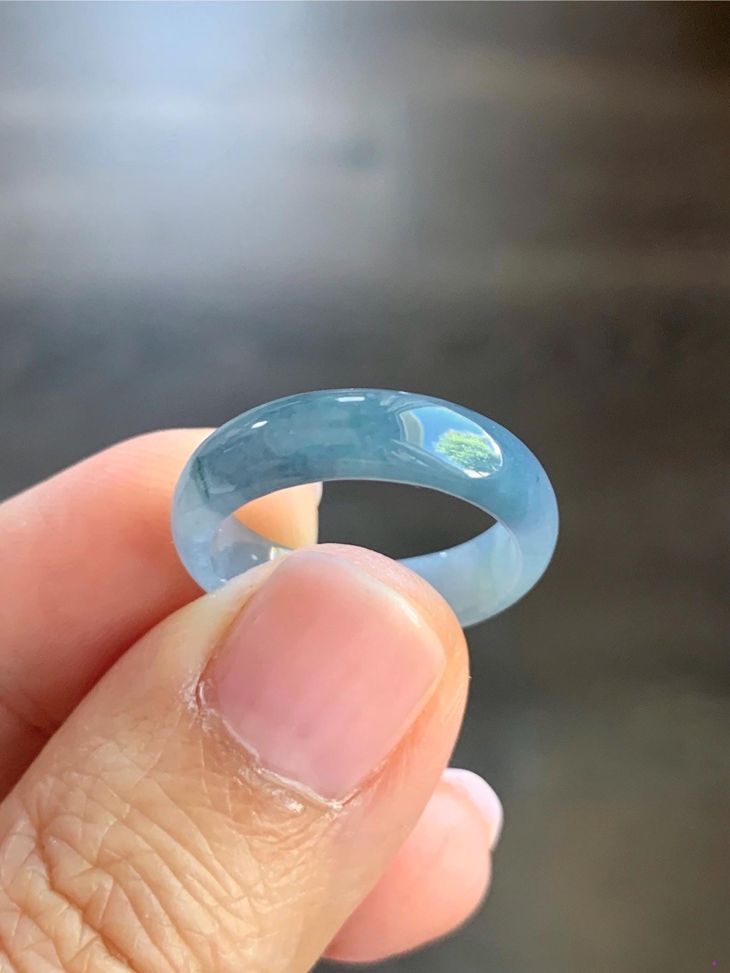 Natural Guatemalan Icy Translucent Gelatinous Light Dusty Blue & Purple Marbled Jadeite Wide Band Ring Sz 6.5 天然冰危蓝紫飘花翡翠戒圈 LZW531A