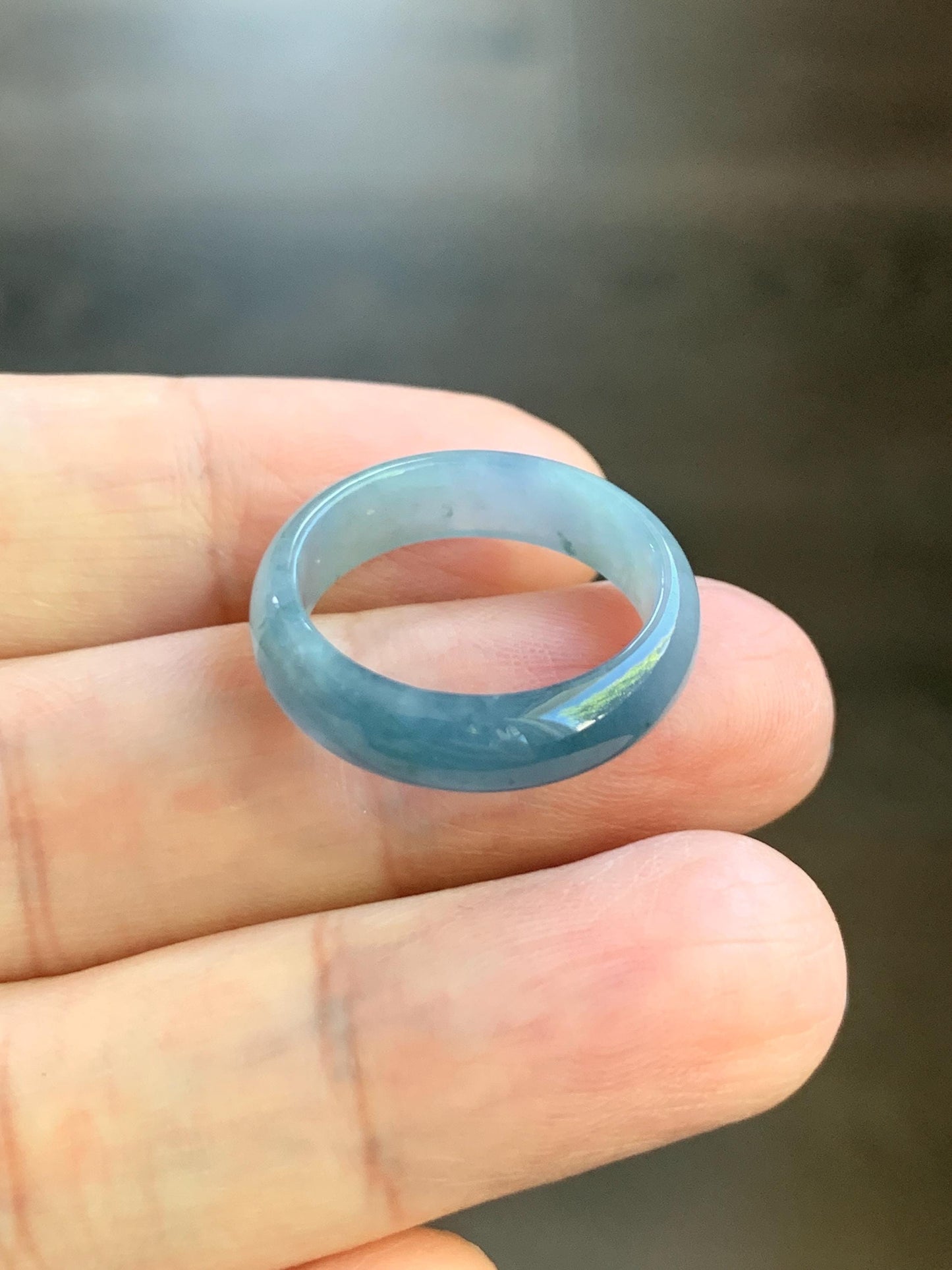 Natural Guatemalan Icy Translucent Gelatinous Light Dusty Blue & Purple Marbled Jadeite Wide Band Ring Sz 6.5 天然冰危蓝紫飘花翡翠戒圈 LZW531A