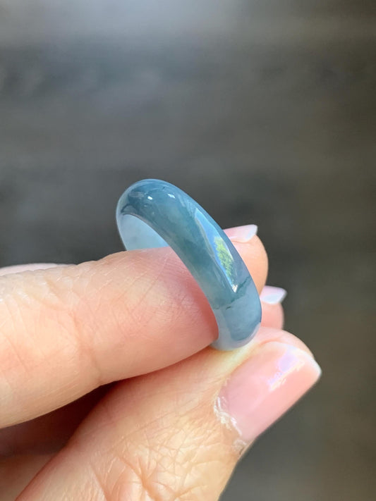 Natural Guatemalan Icy Translucent Gelatinous Light Dusty Blue & Purple Marbled Jadeite Wide Band Ring Sz 6.5 天然冰危蓝紫飘花翡翠戒圈 LZW531A