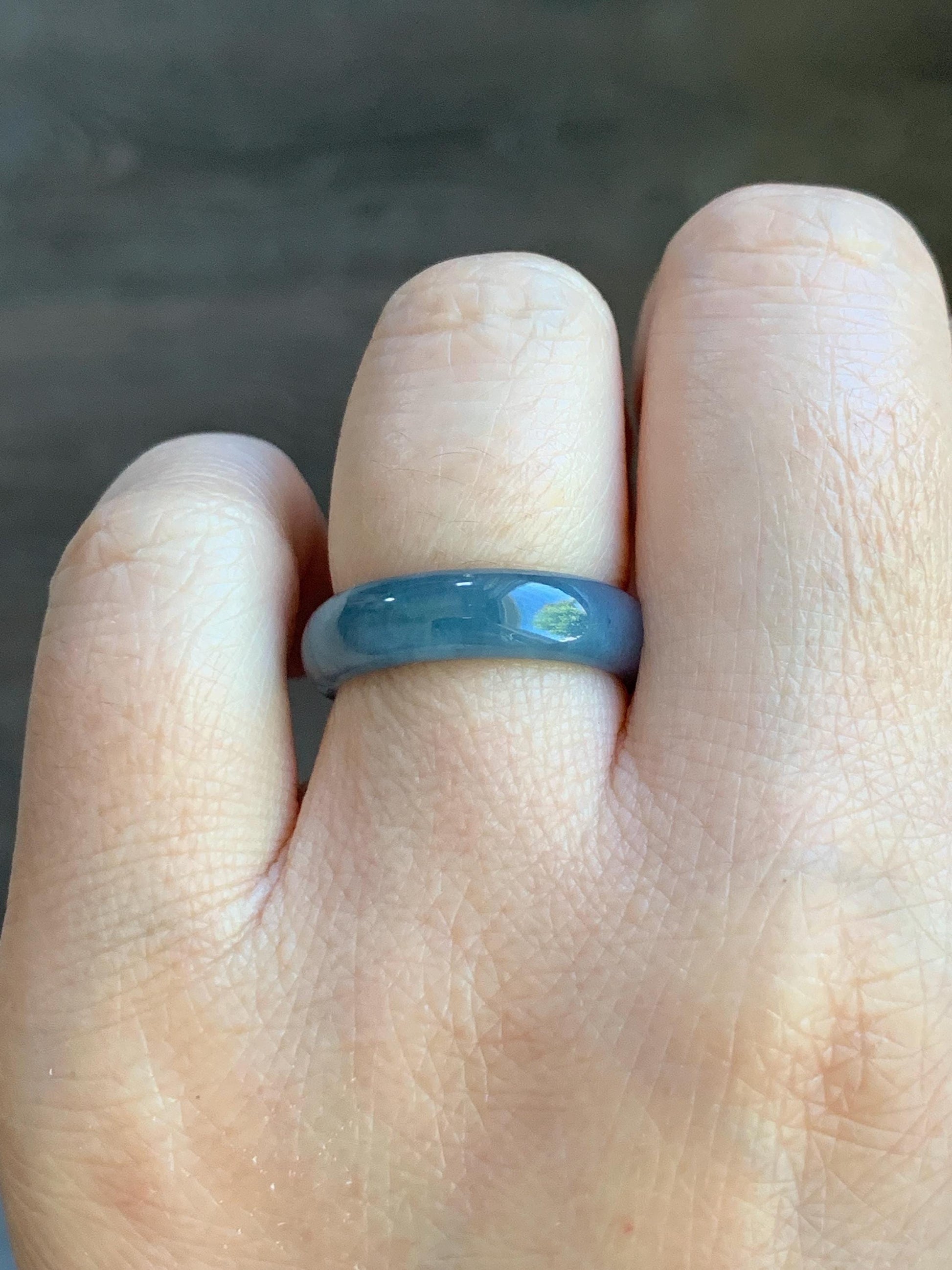 Natural Guatemalan Icy Translucent Gelatinous Light Dusty Blue & Purple Marbled Jadeite Wide Band Ring Sz 6.5 天然冰危蓝紫飘花翡翠戒圈 LZW531A