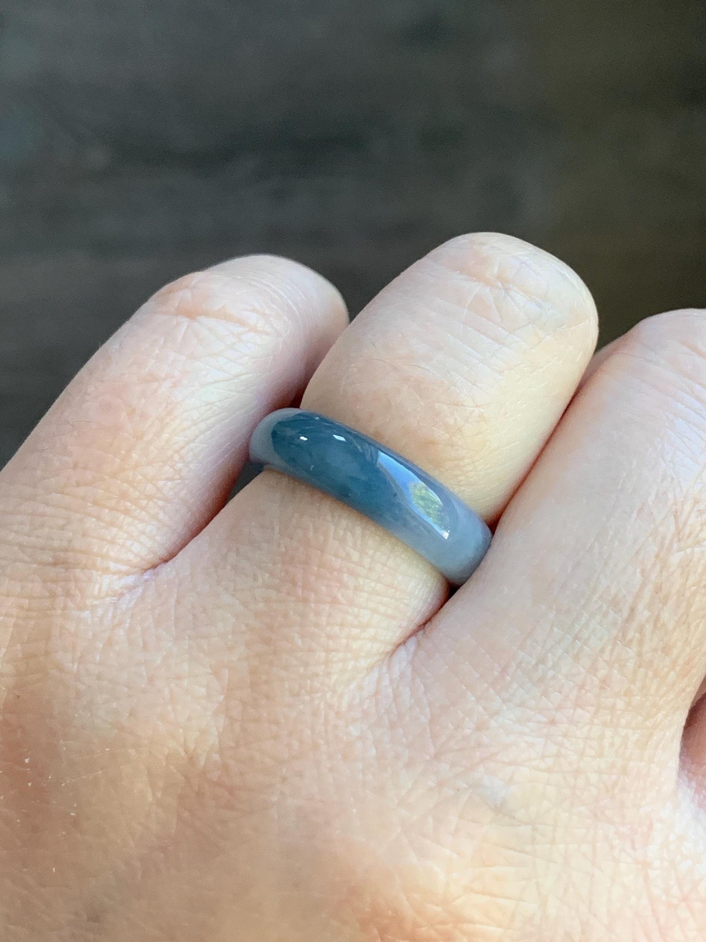 Natural Guatemalan Icy Translucent Gelatinous Light Dusty Blue & Purple Marbled Jadeite Wide Band Ring Sz 6.5 天然冰危蓝紫飘花翡翠戒圈 LZW531A