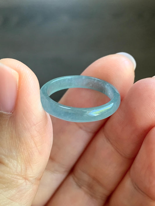 Natural Guatemalan Icy Highly Translucent Light Blue Jadeite Band Ring Size 6.5 天然冰危起冰起光浅蓝翡翠戒圈 XDL55C