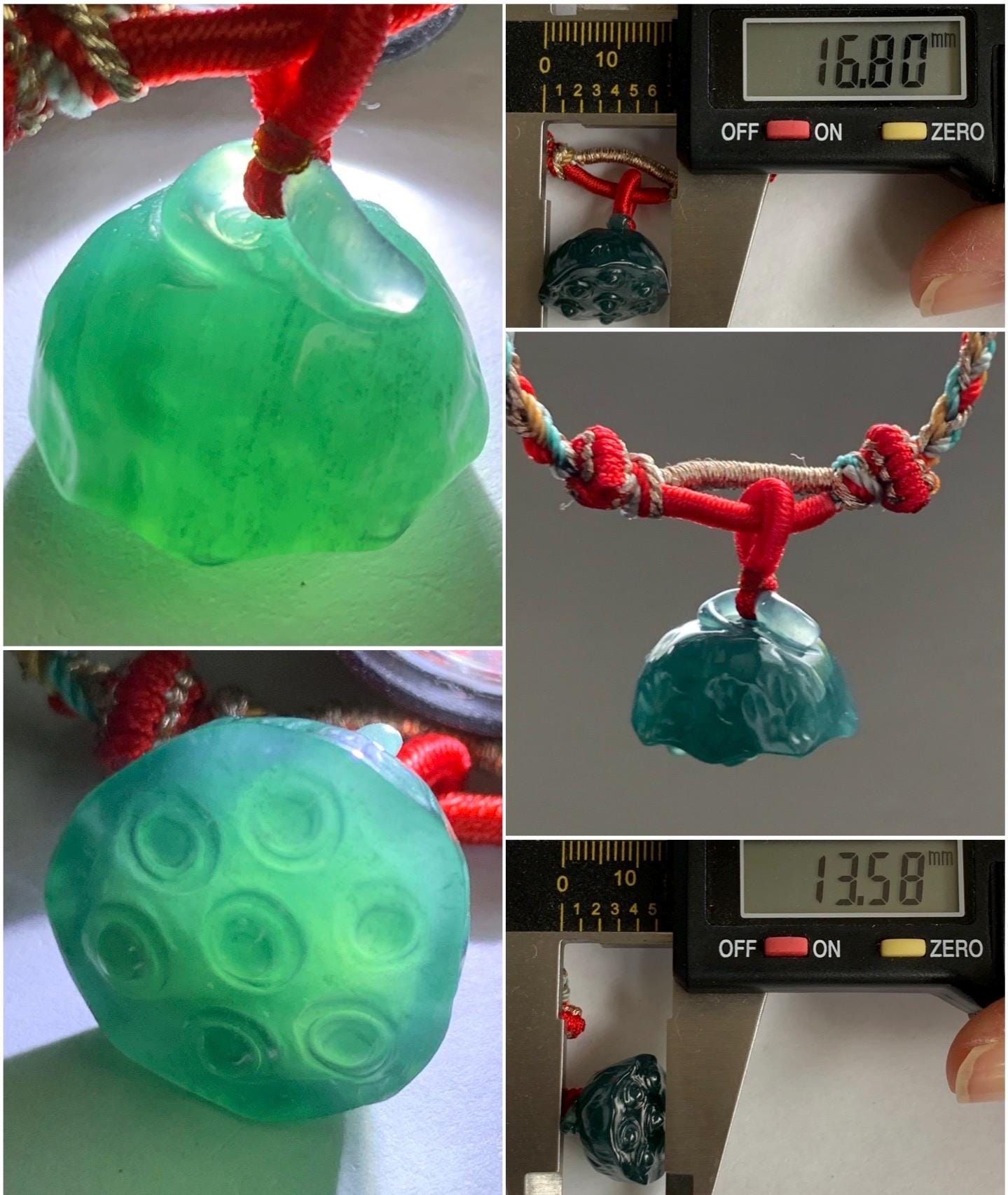 Natural Guatemalan Icy Translucent Gelatinous Intense Teal Blue Jadeite Pudgy Lotus Pod Charm Rope Bracelet Adjustable 6"-9" 天然冰危深蓝绿翡翠莲蓬手绳