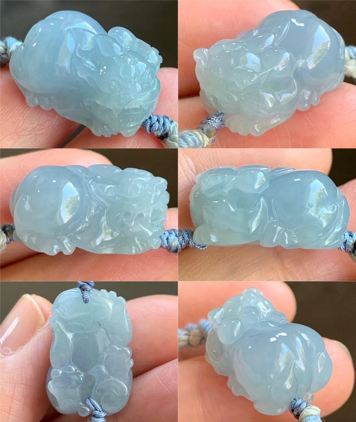 Certified Natural Guatemalan Icy Translucent Gelatinous Light Blue Jadeite Pixiu Rope Bracelet & Olive Pit Beads Bracelet 天然冰胶危淡蓝紫翡翠貔貅手绳橄榄核珠