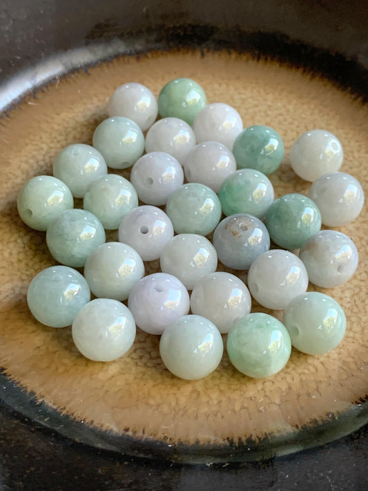 Natural Burmese Grade A Jadeite Loose Beads Translucent Multicolored 30 Large Beads 10mm+ 63g 天然缅甸糯冰多宝马卡龙色翡翠圆珠