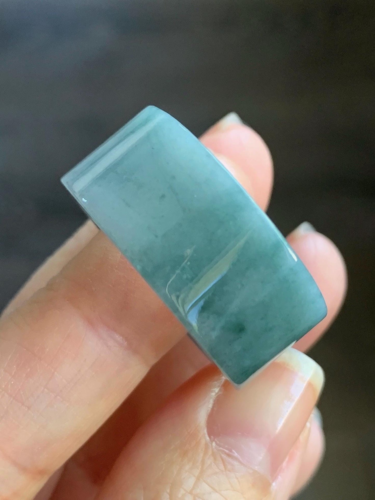 Natural Guatemalan Icy Translucent Light Dusty Blue Dark Green Marbled Jadeite Wide Banzhi Band Ring Size 12.5 12g 天然危淡蓝飘花翡翠扳指戒圈