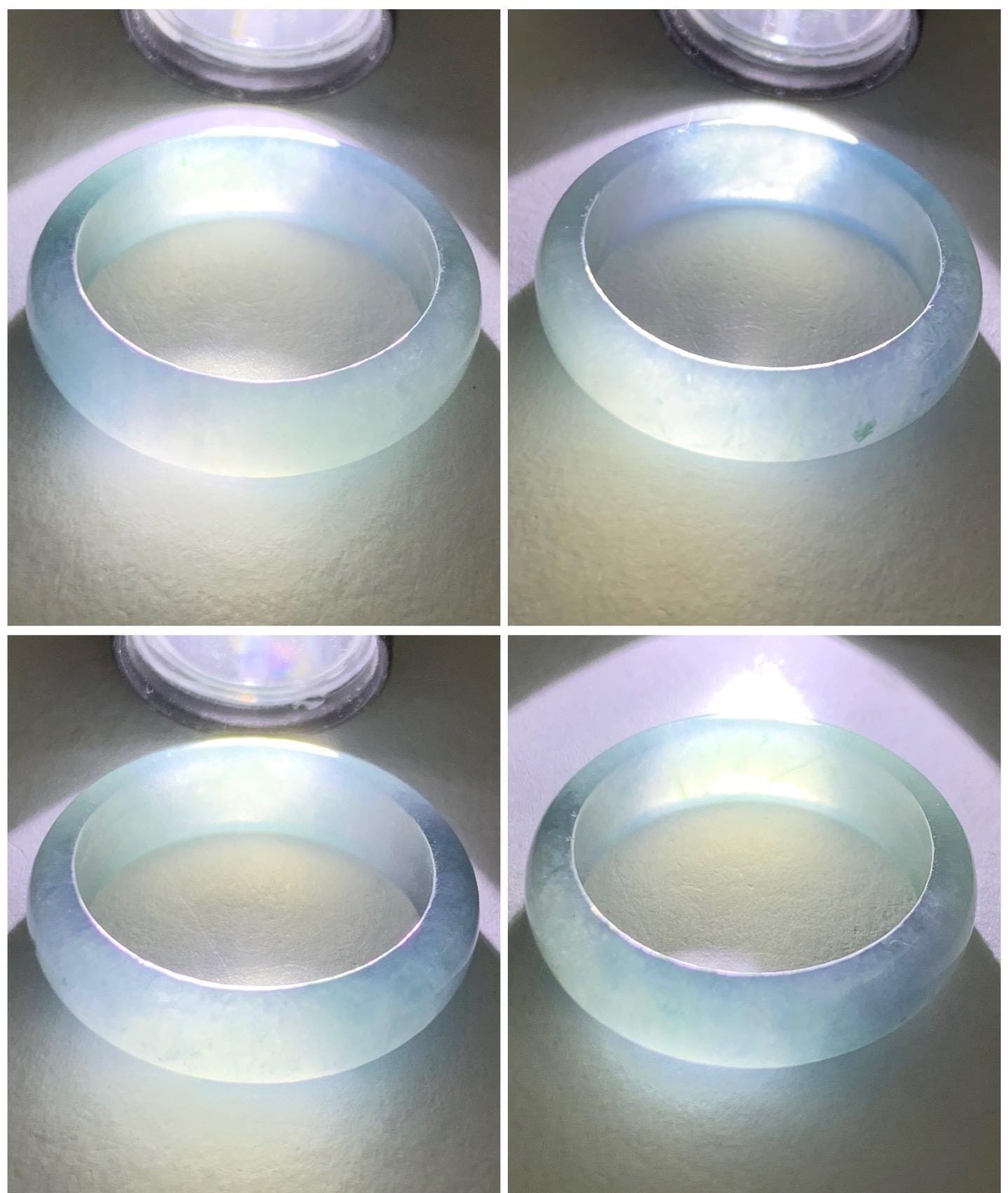 Natural Guatemalan Icy Translucent Gelatinous Light Dusty Blue & Purple Marbled Jadeite Wide Band Ring Sz 6.5 天然冰危蓝紫飘花翡翠戒圈 LZW531B